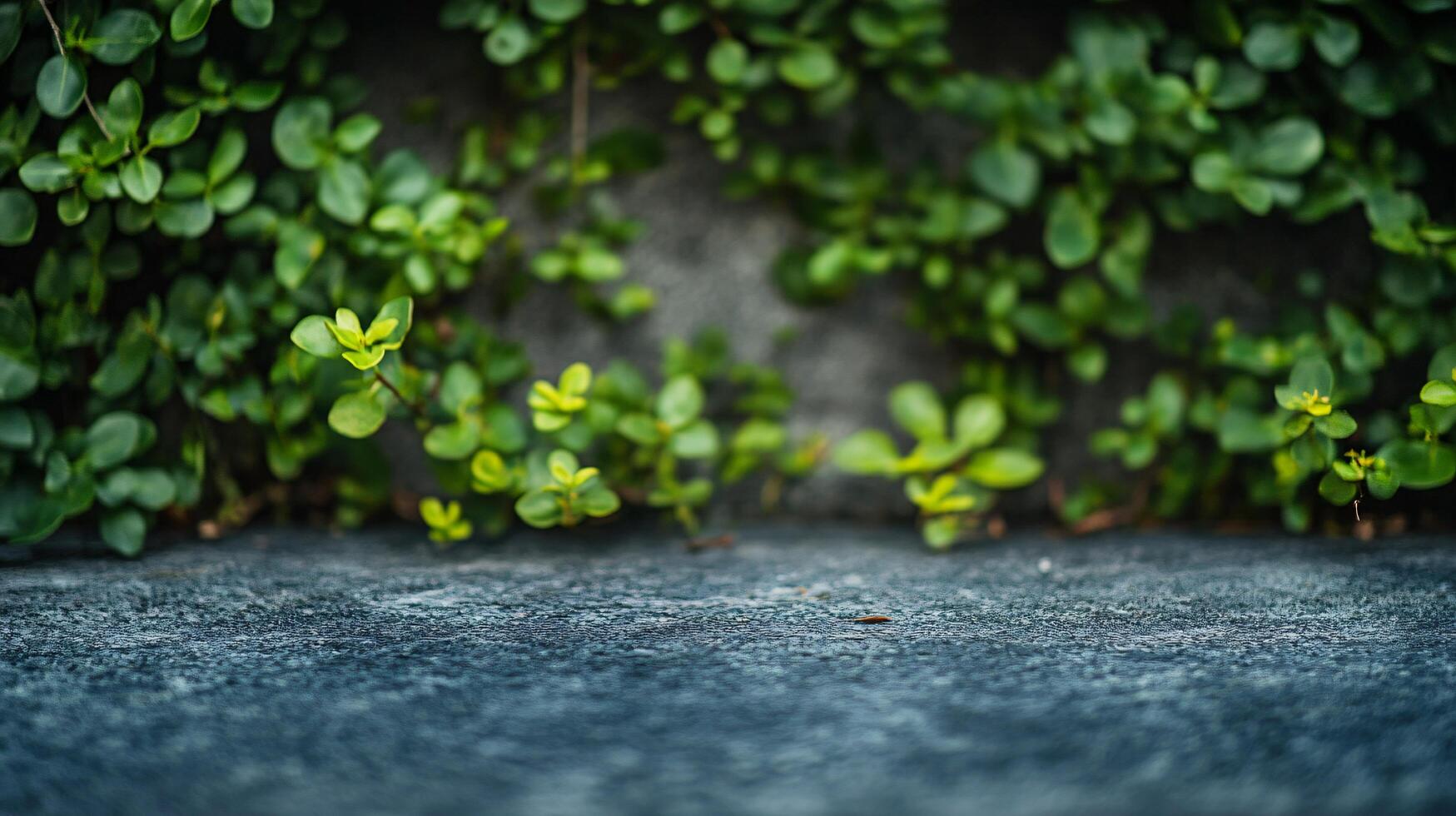 A close up of a green bush with leaves and a grey background photo