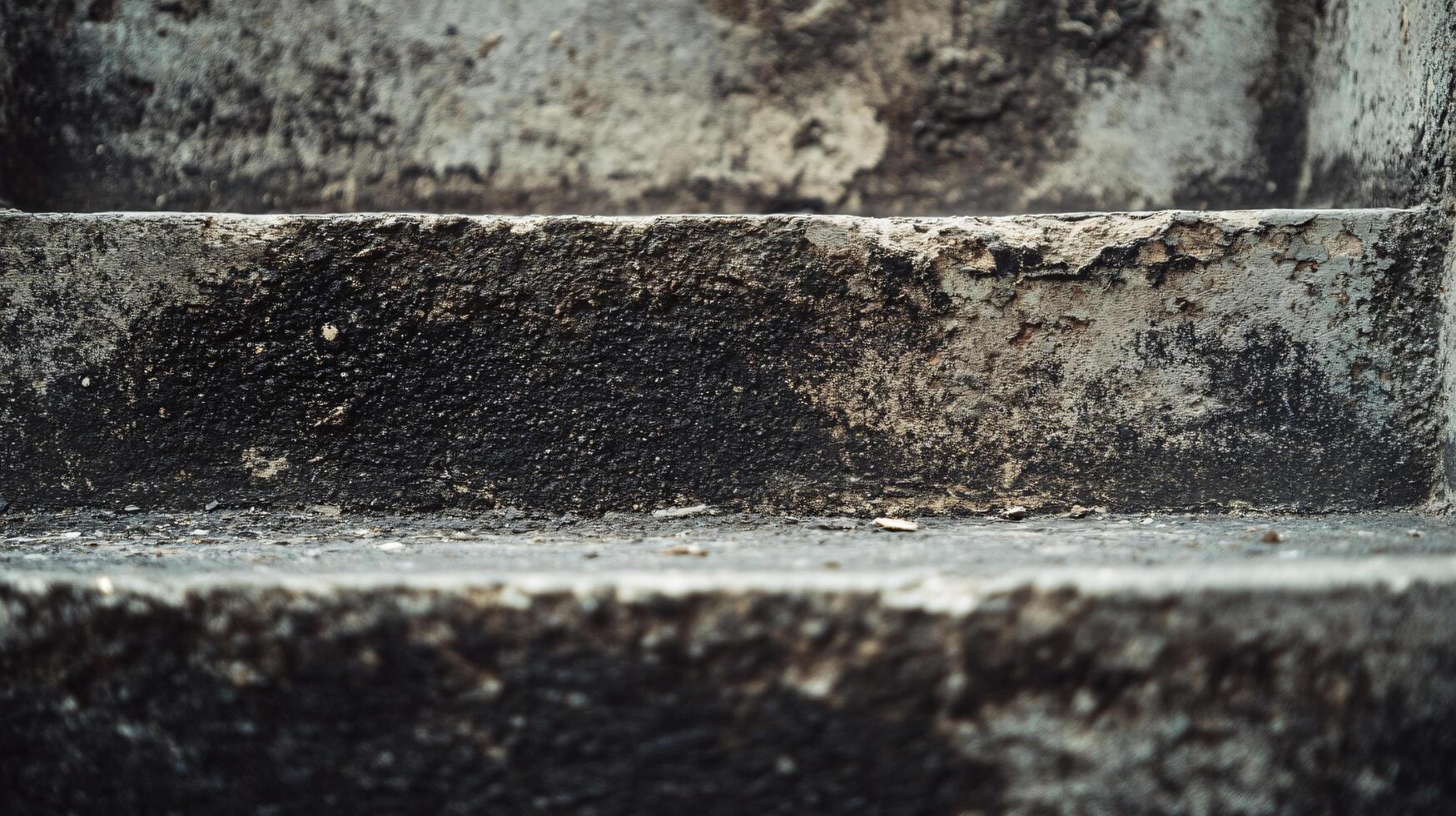 The stairs are dirty and worn, with a lot of debris on them photo