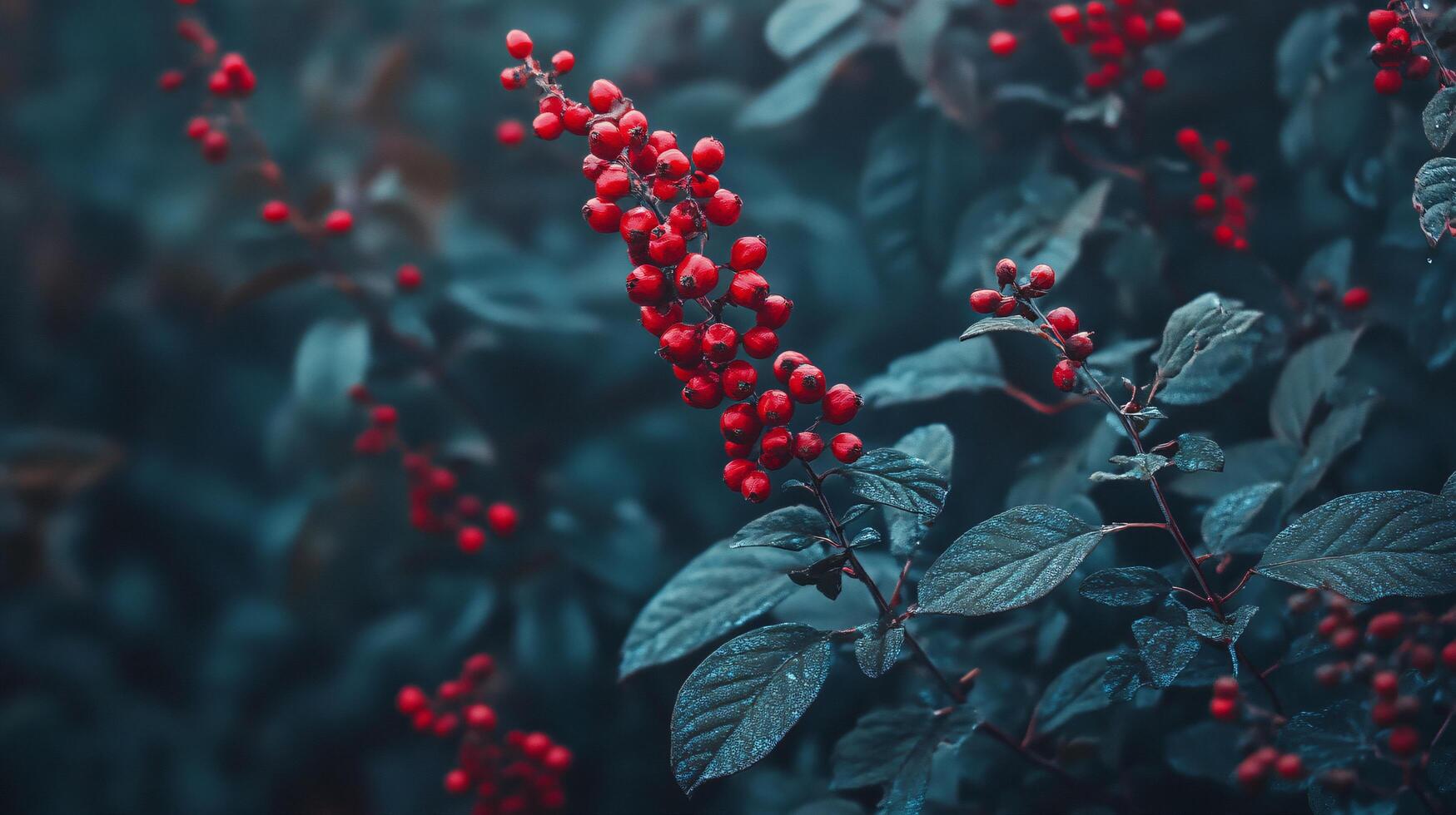A close up of a bush with red berries photo