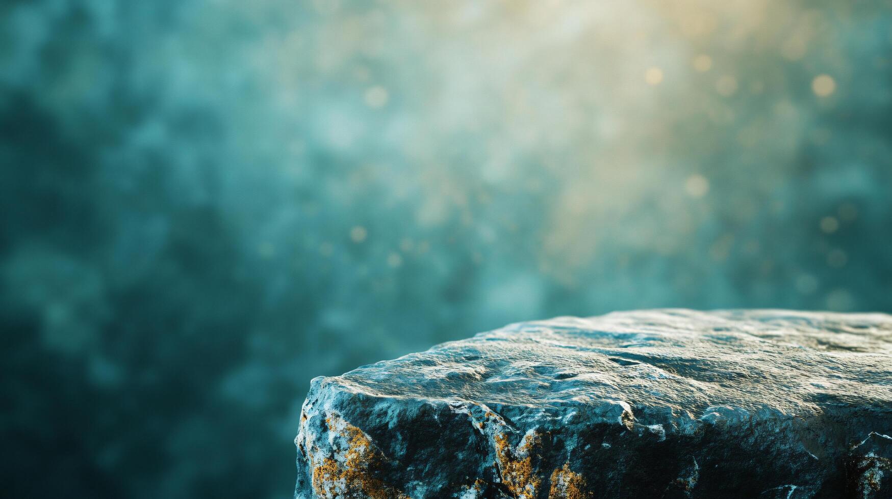 A rock is sitting on a blue surface photo