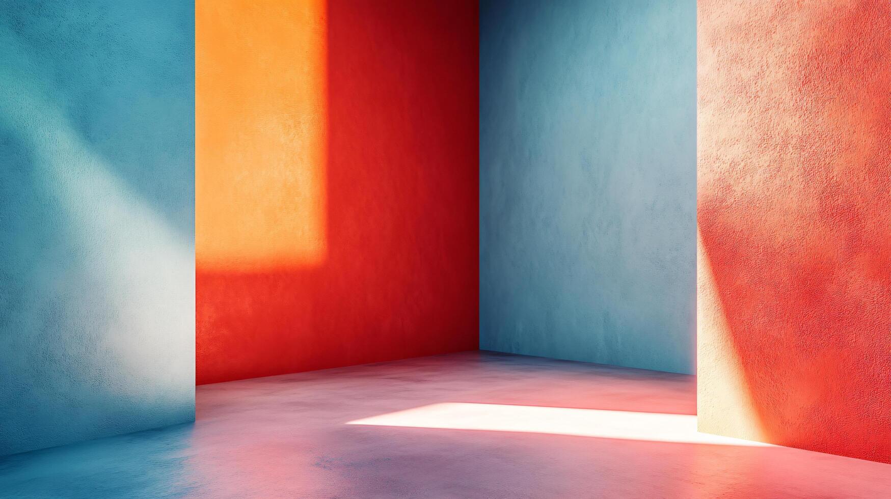 A room with a blue wall and a red wall photo