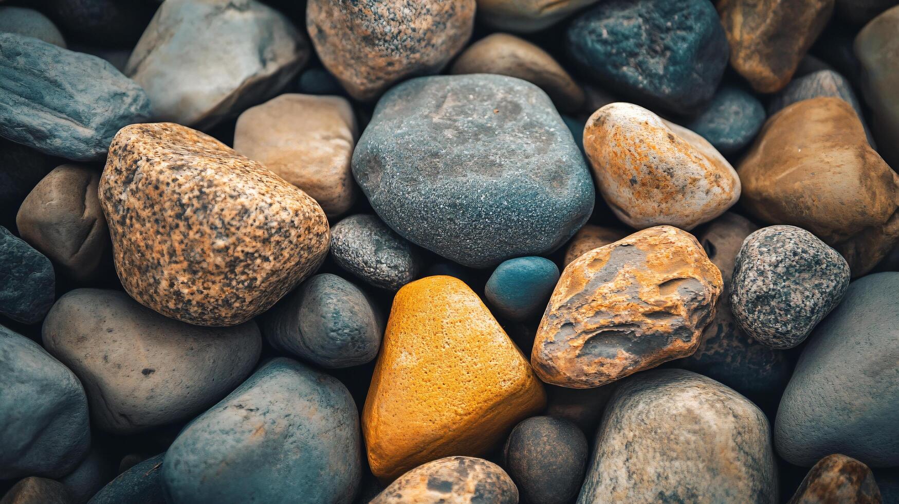 A pile of rocks with one yellow rock in the middle photo