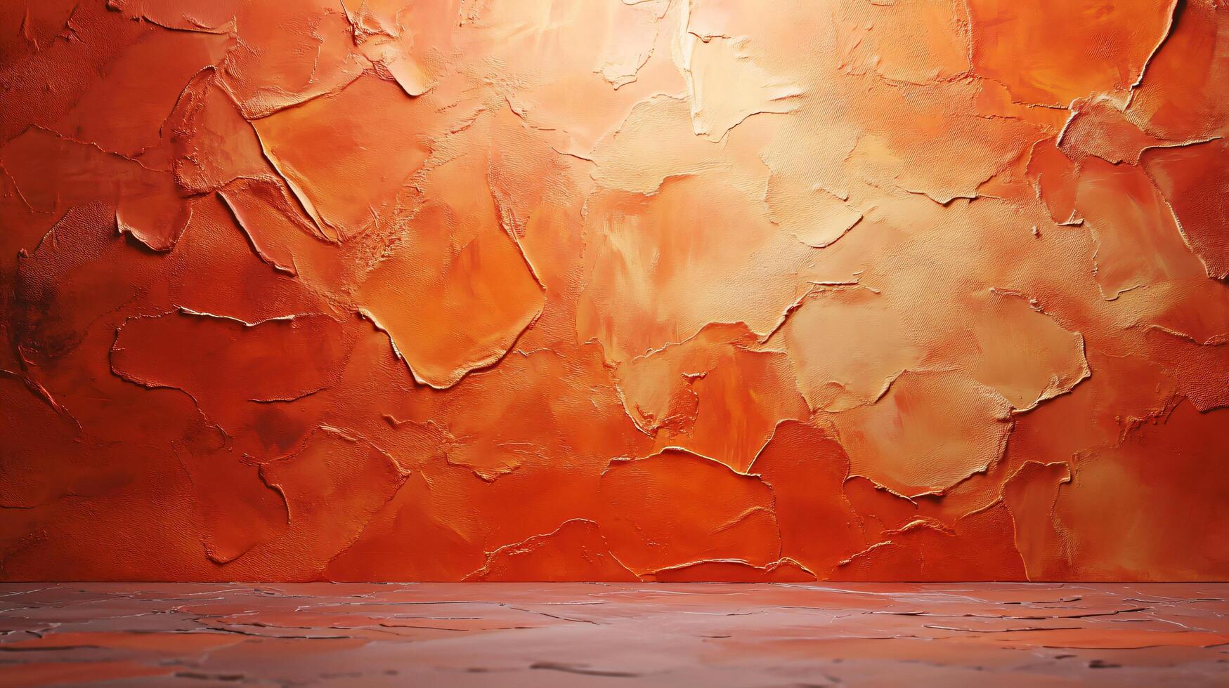 The orange wall has a textured look to it, giving it a rustic and warm feel photo