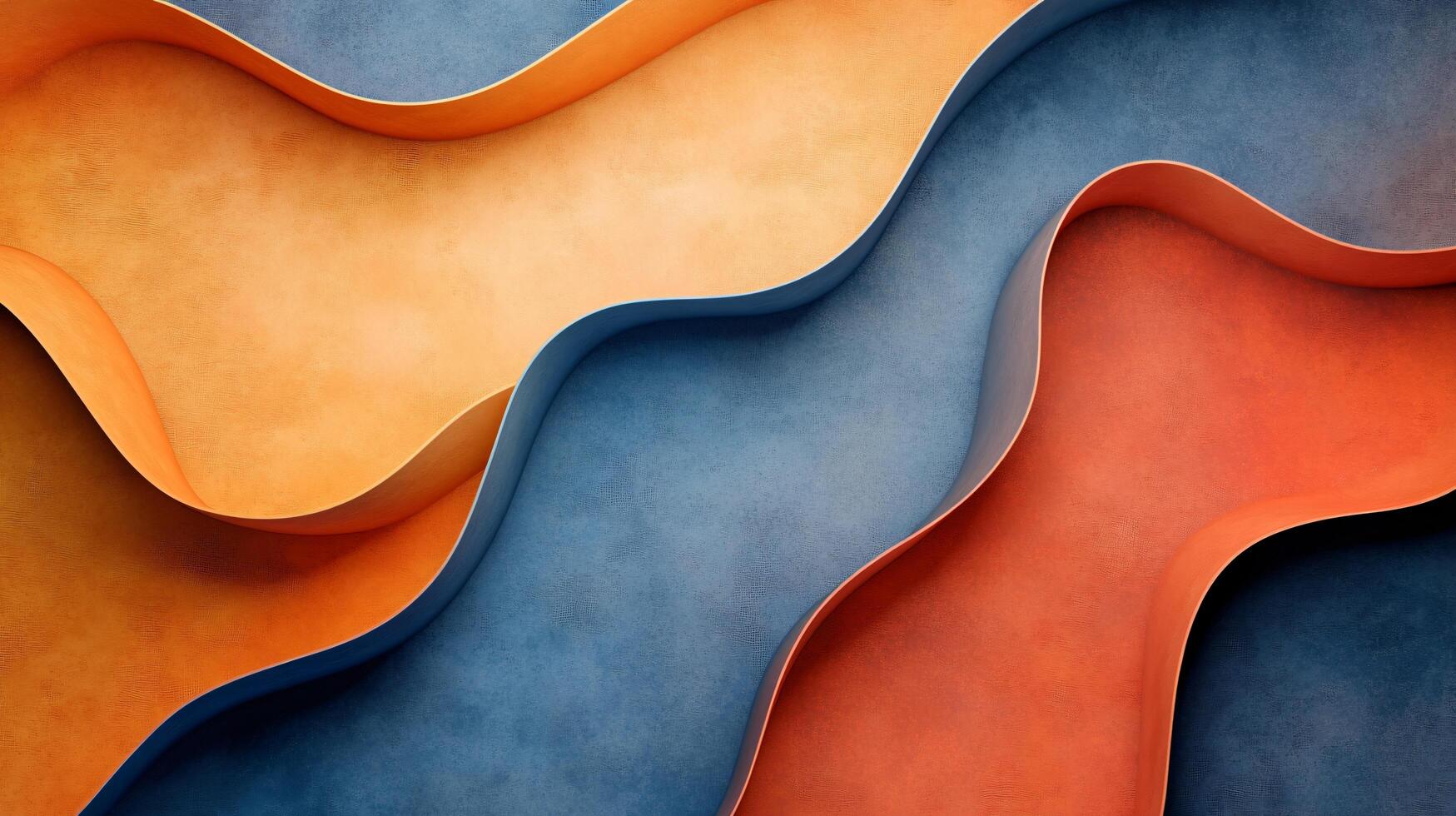 A colorful, abstract painting with a blue and orange stripe photo