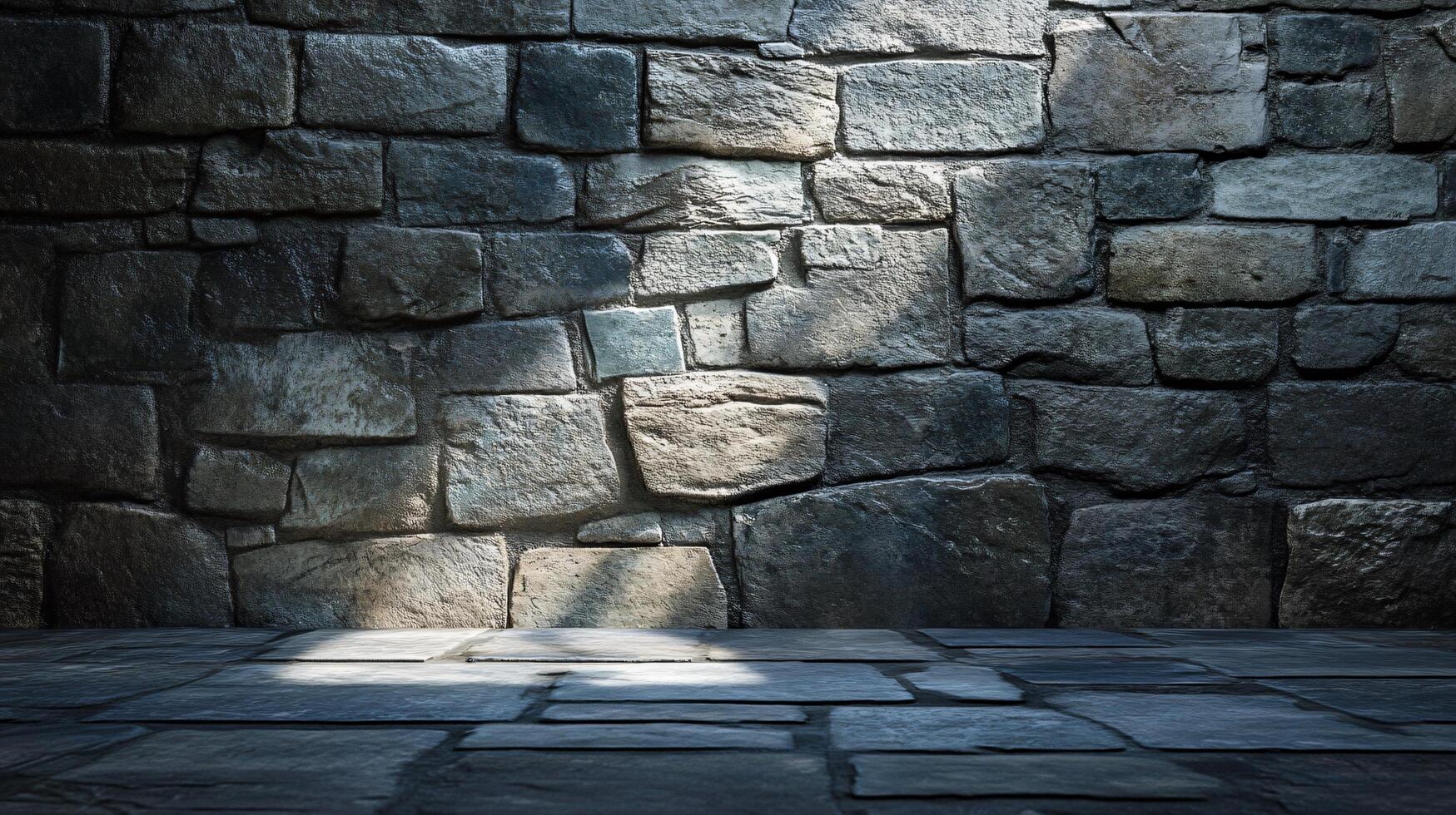 A wall made of stone with a sun shining on it photo