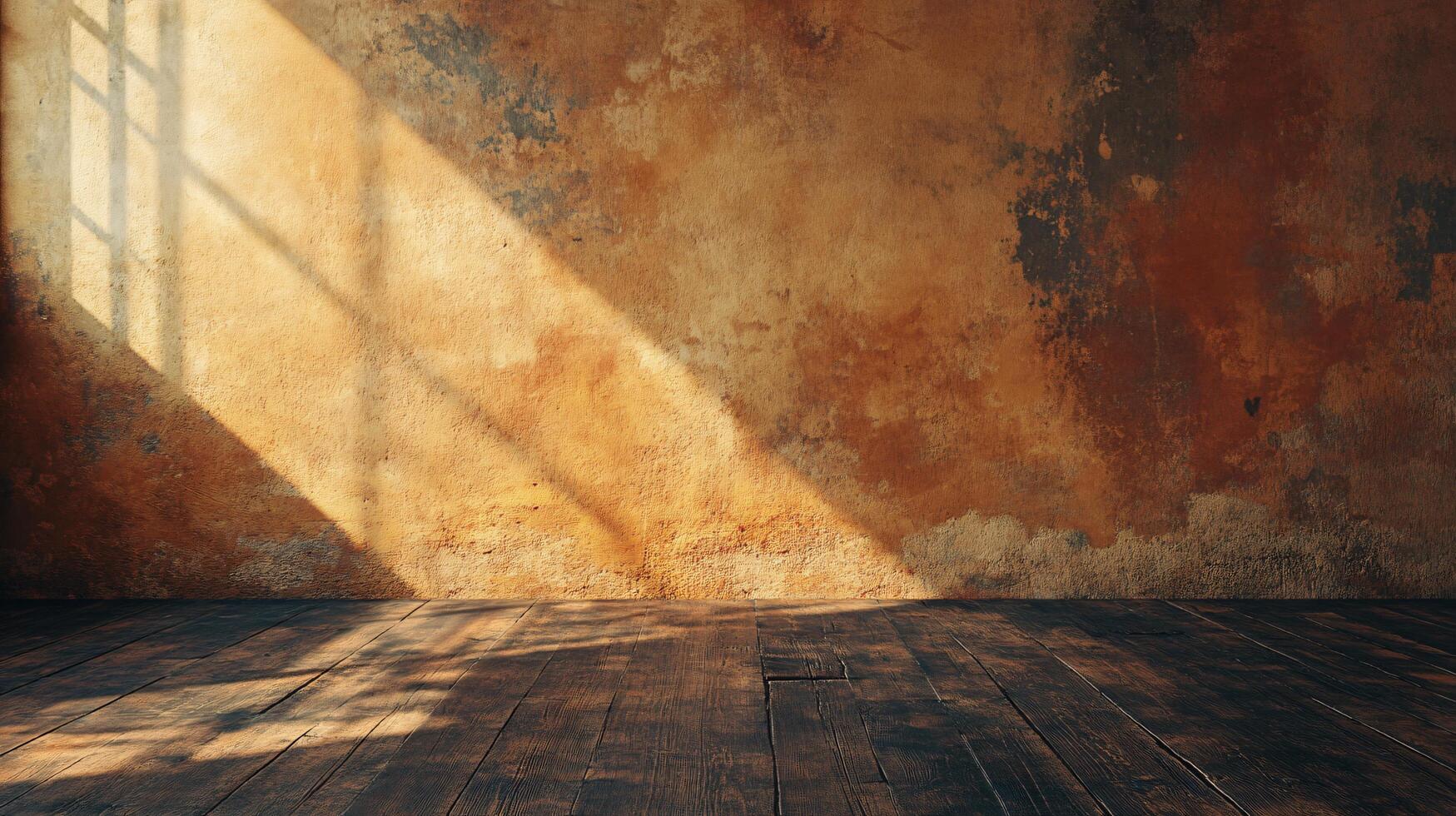 A room with a window and a wall with a sun shining on it photo