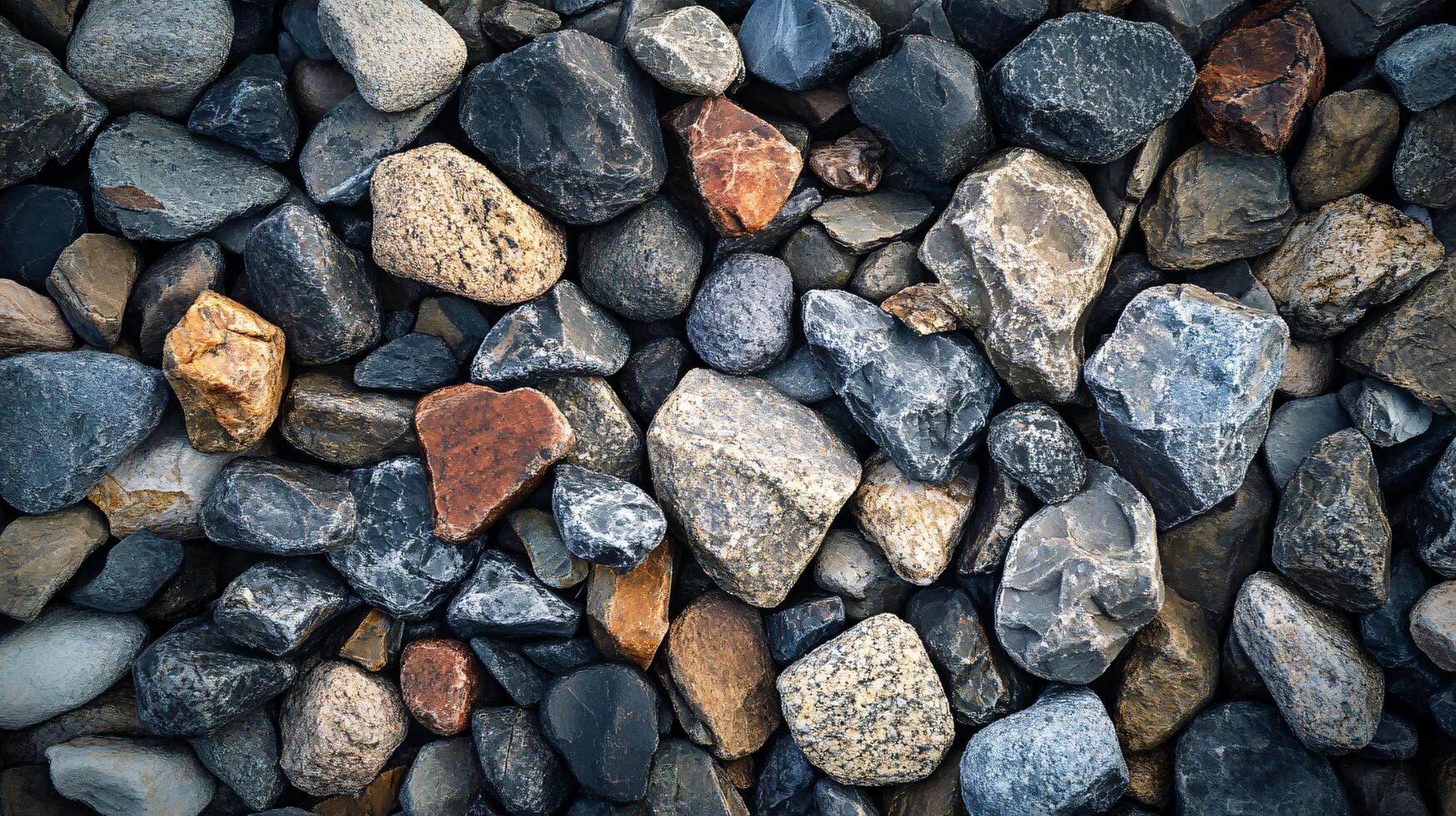 A pile of rocks with a variety of colors and sizes photo
