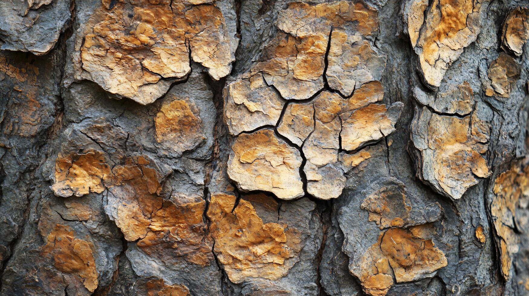 The bark of a tree is covered in cracks and has a rough texture photo