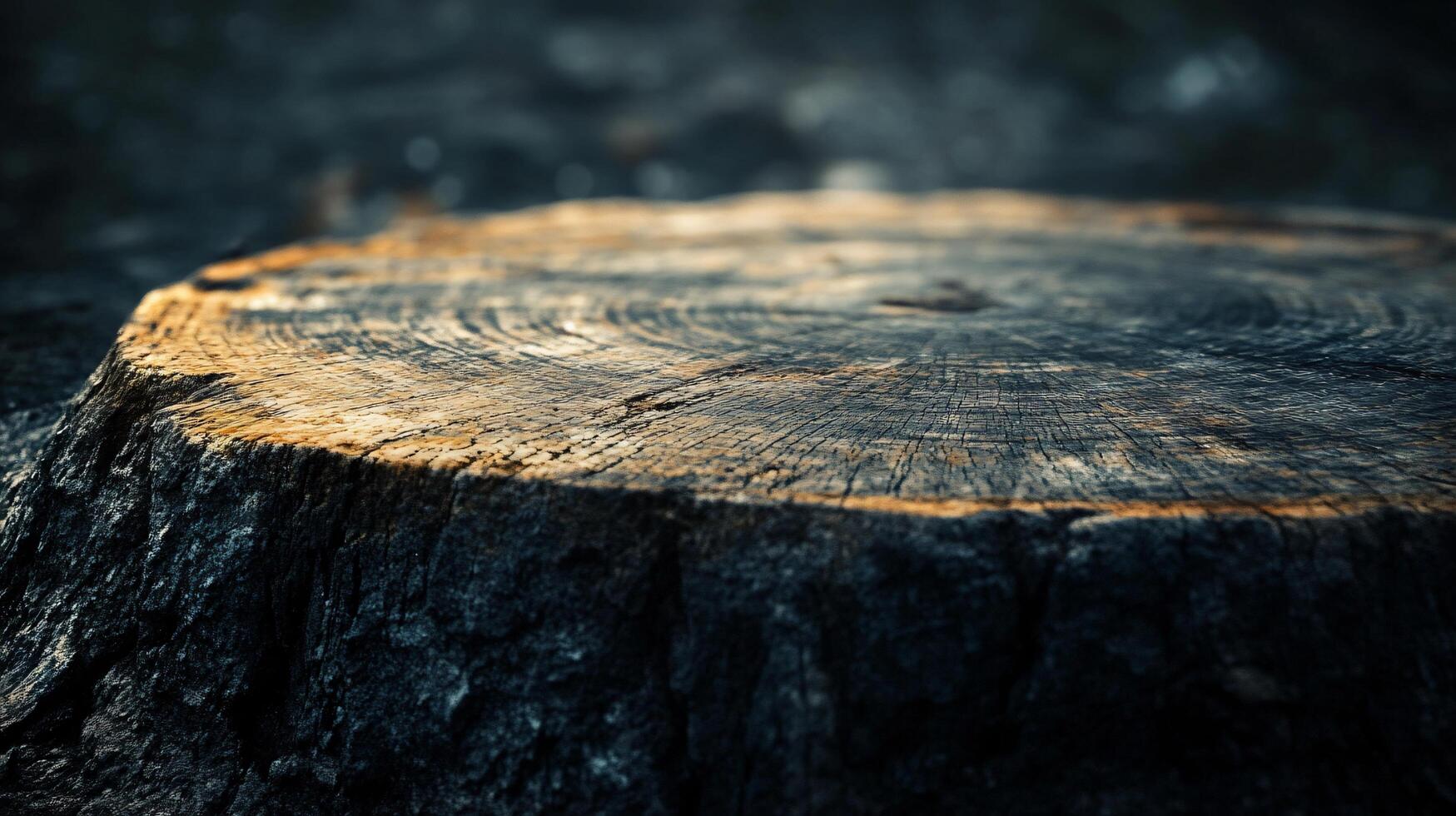A large tree stump sits on a rocky surface photo
