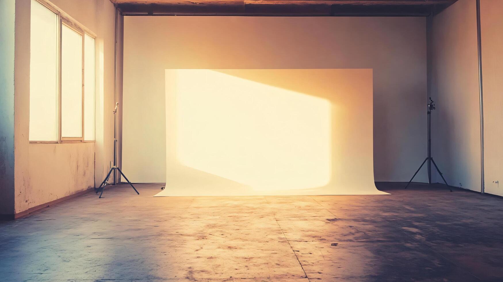 A white room with a white wall and a white backdrop photo