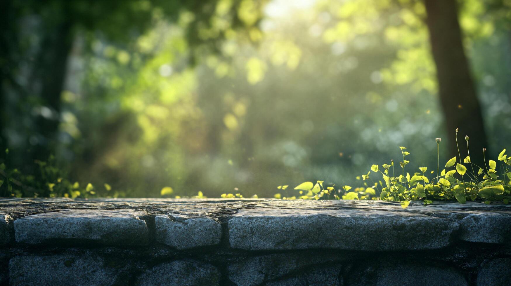 A stone wall with a green grassy area in front of it photo