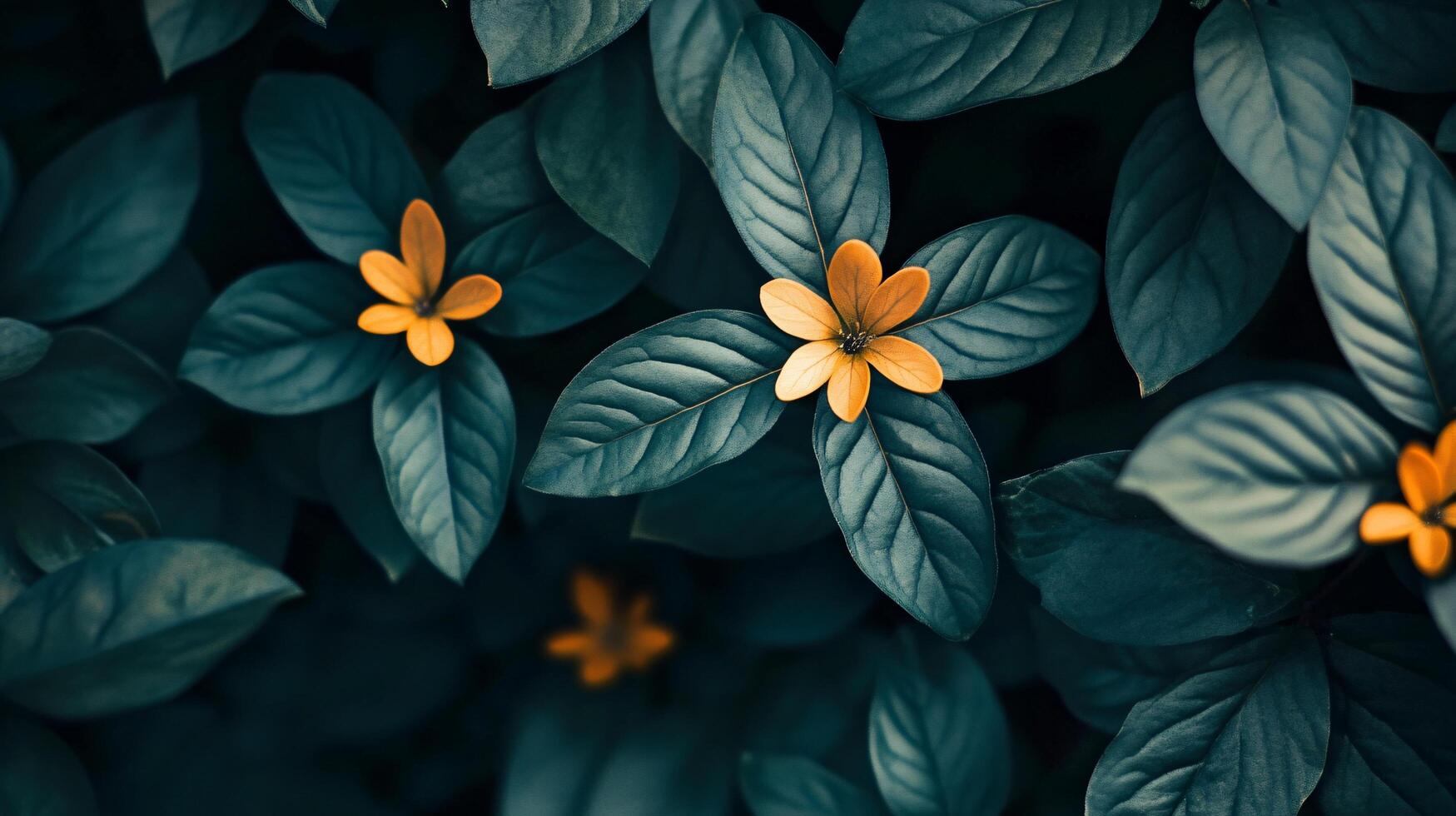 A close up of a bunch of green leaves with yellow flowers in the middle photo
