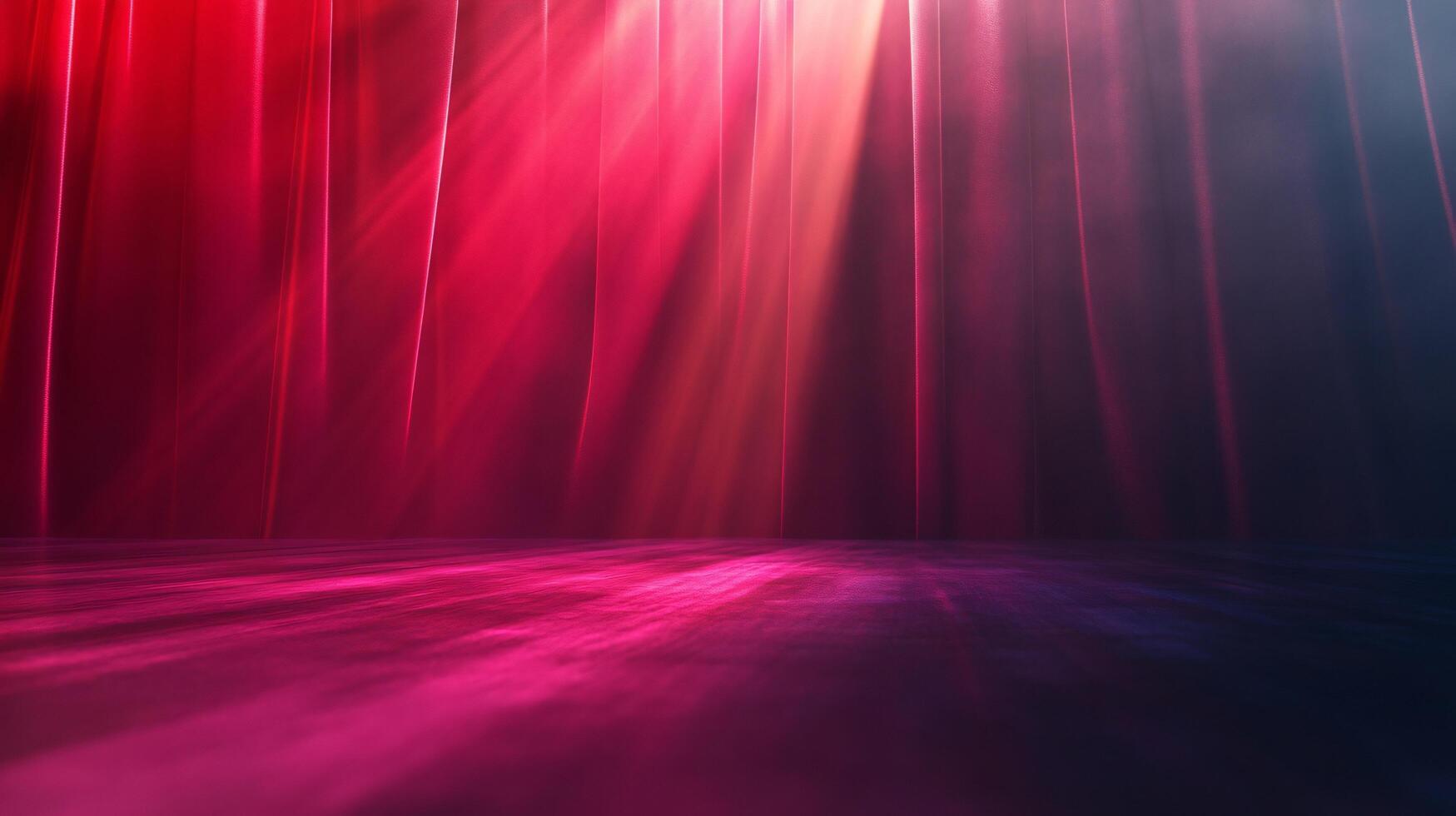 A red and blue background with a red curtain in the foreground photo