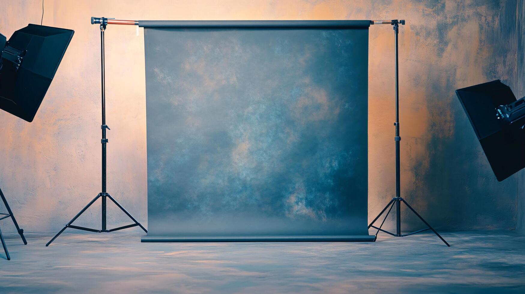 A blue backdrop with a light shining on it photo