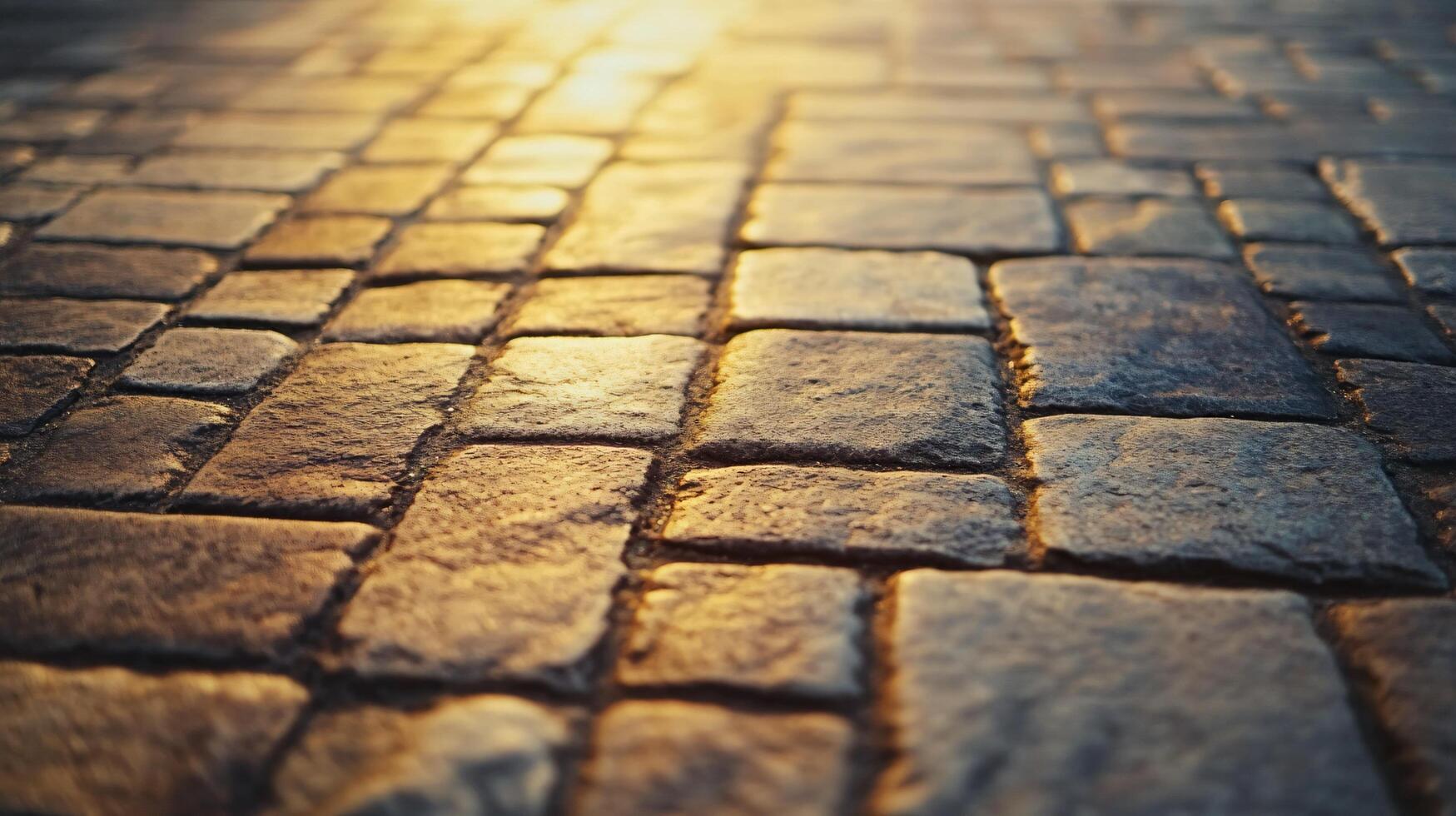 A close up of a brick sidewalk with a sun shining on it photo