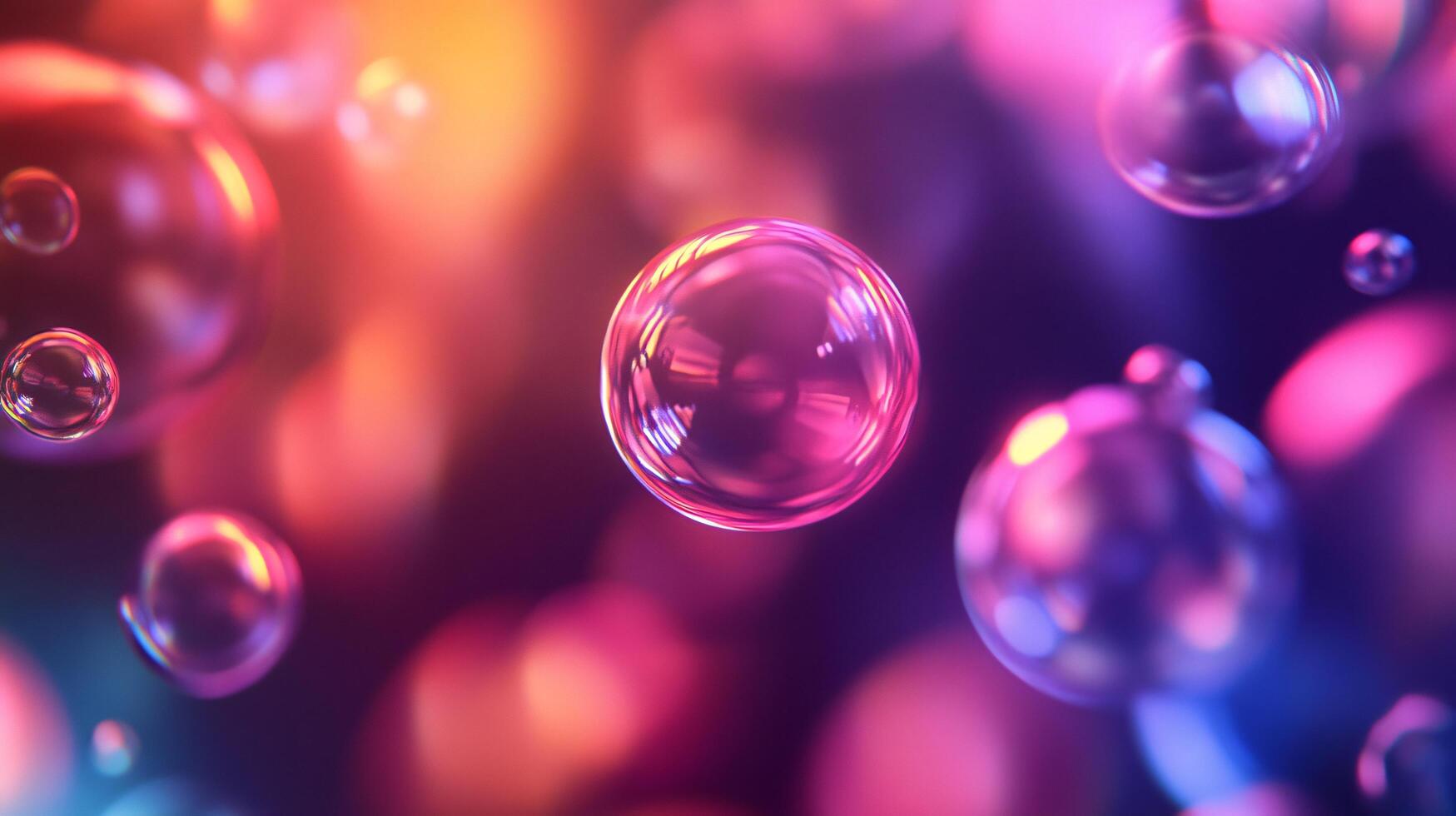 A colorful image of many bubbles, some of which are pink, and others are purple photo