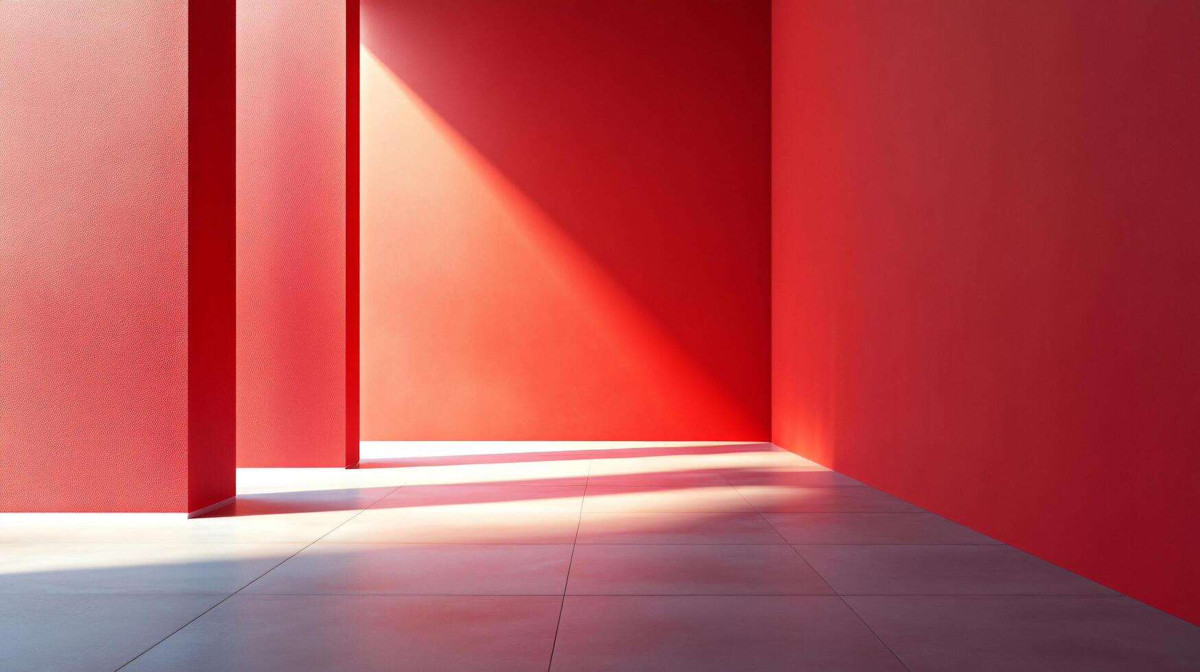 A red room with a white wall and a white floor photo