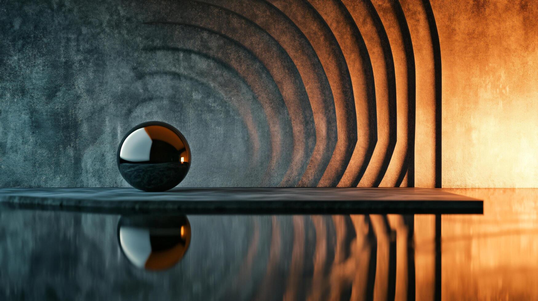 A shiny, round ball is sitting on a dark surface photo