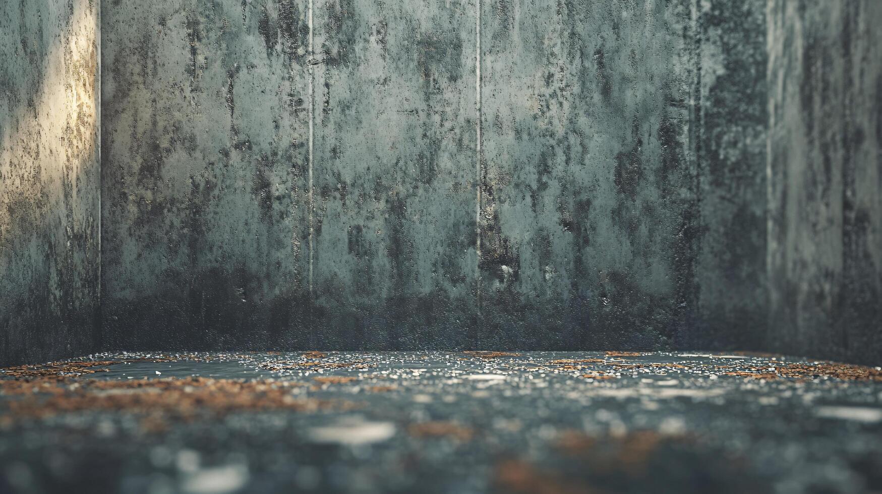 A room with a wall that is covered in graffiti and has a lot of dirt on it photo