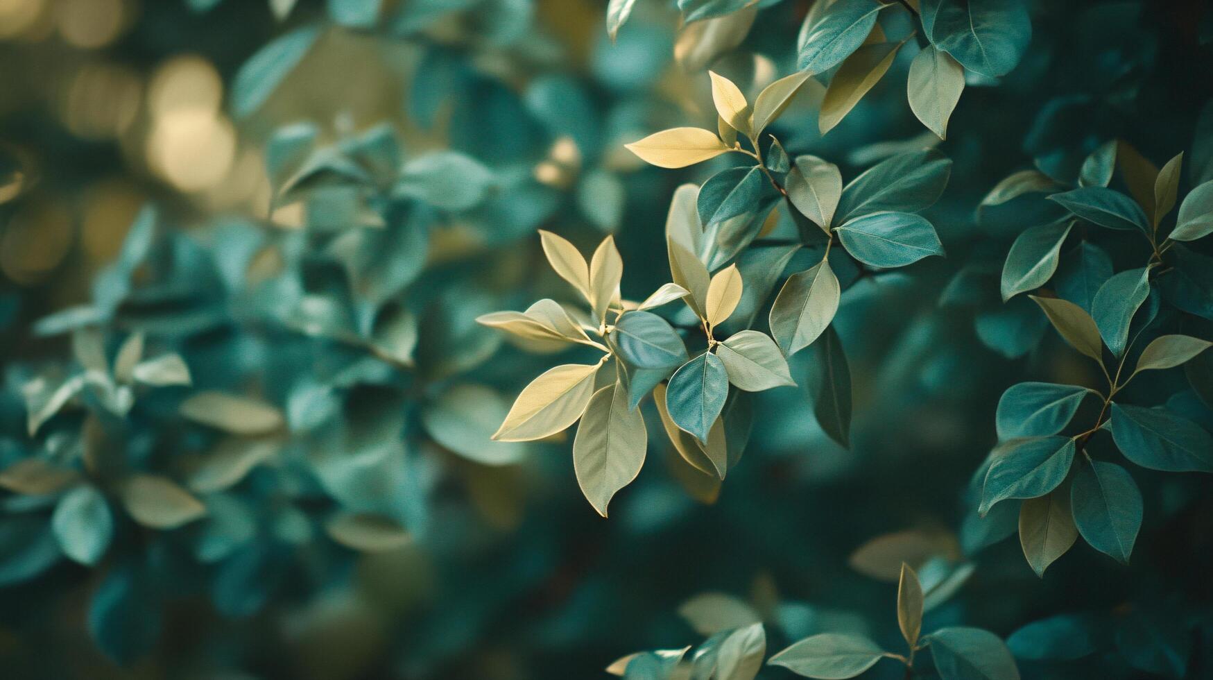 A close up of green leaves with a yellowish tint photo