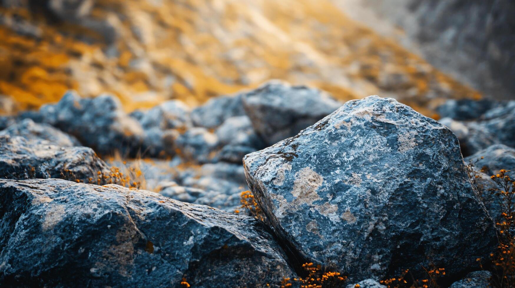 A large rock sits on a rocky hillside photo