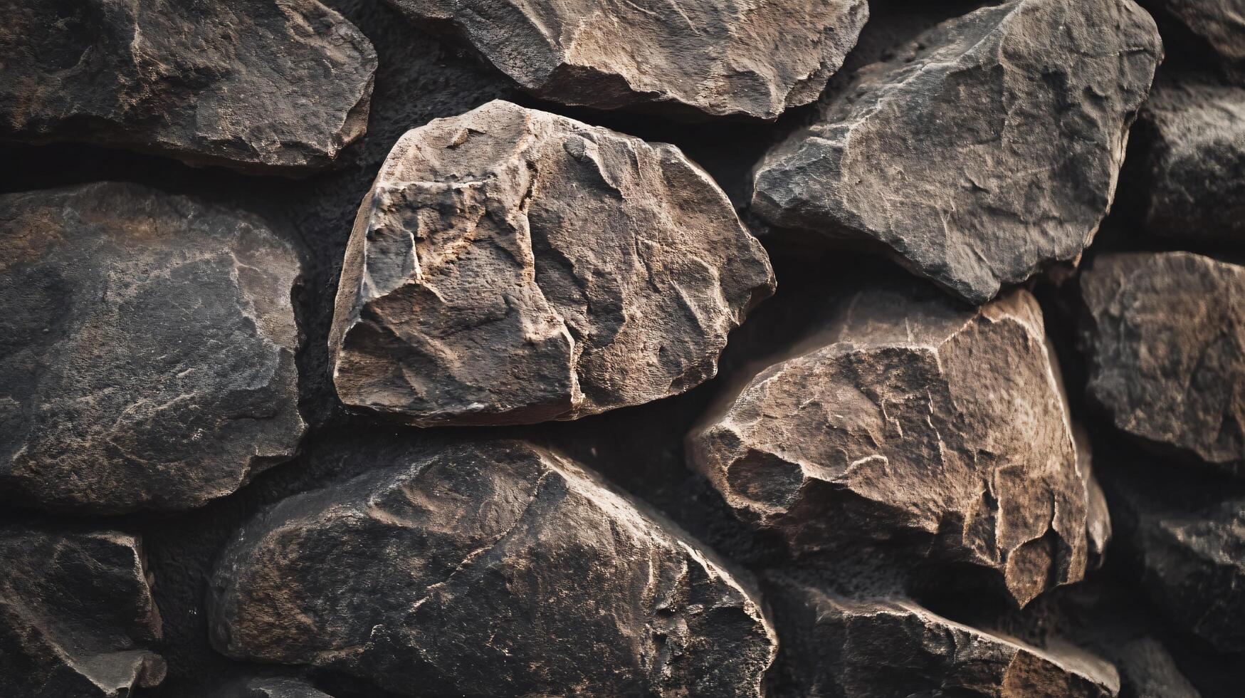 A wall made of large rocks with a rough texture photo