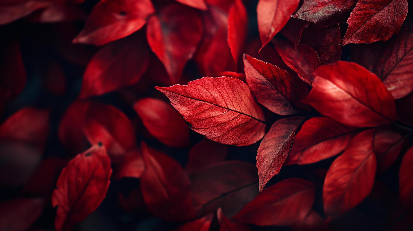A close up of red leaves with a dark background photo