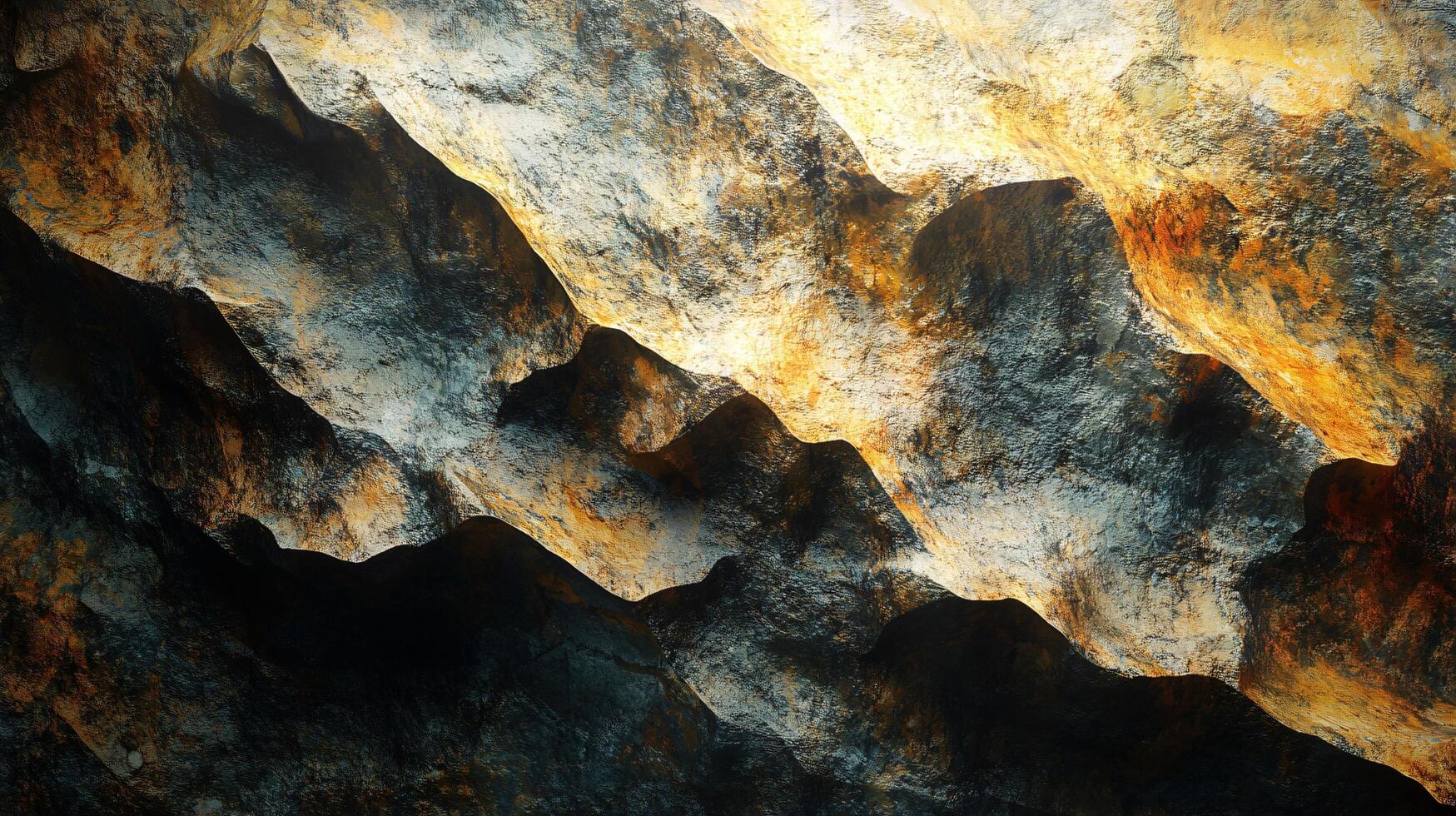 A painting of mountains with a lot of texture and a lot of color photo
