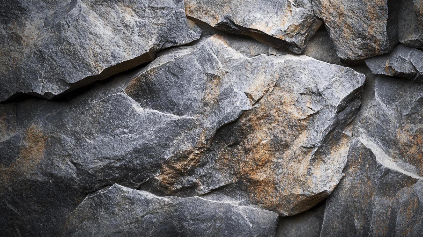 A large rock with a lot of texture and a few cracks photo