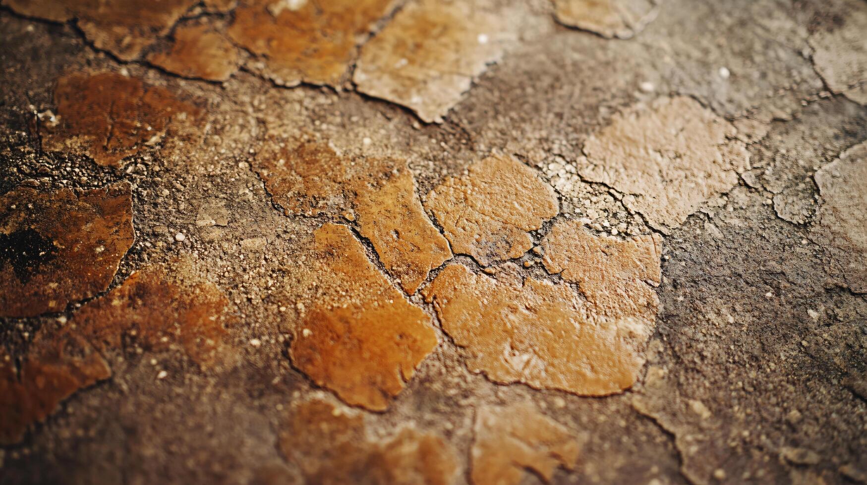 A cracked and broken surface, possibly a sidewalk or a floor photo