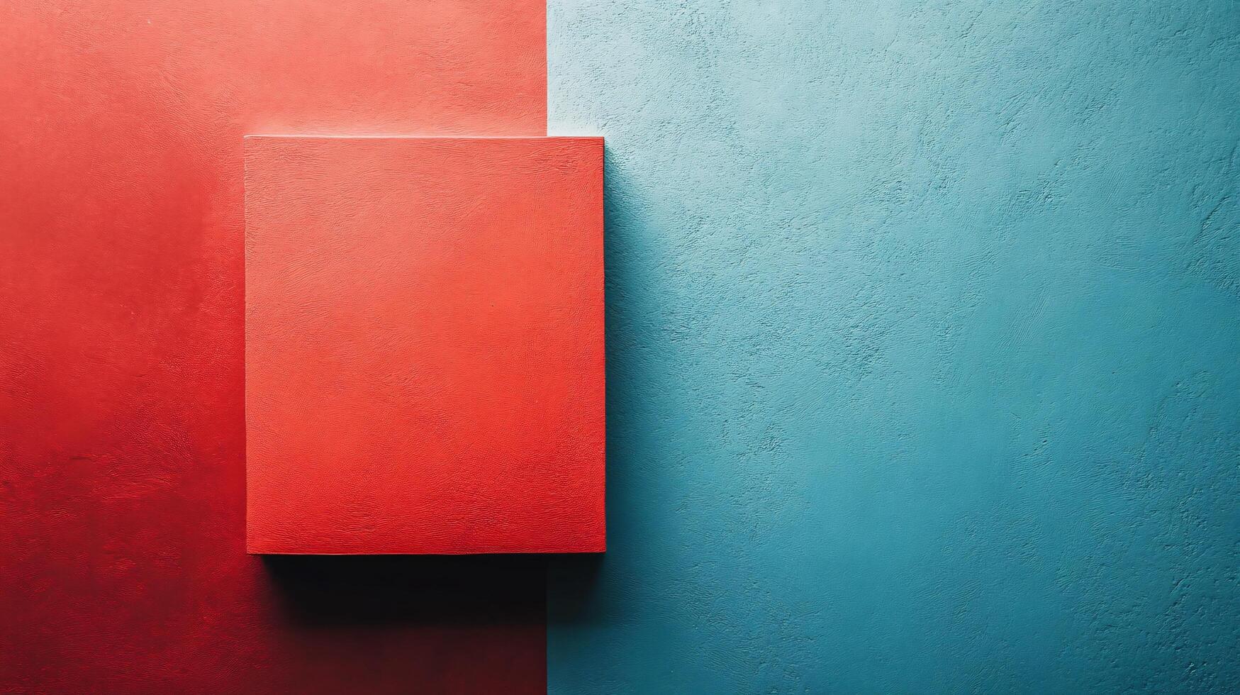 A red square is placed on a blue background photo