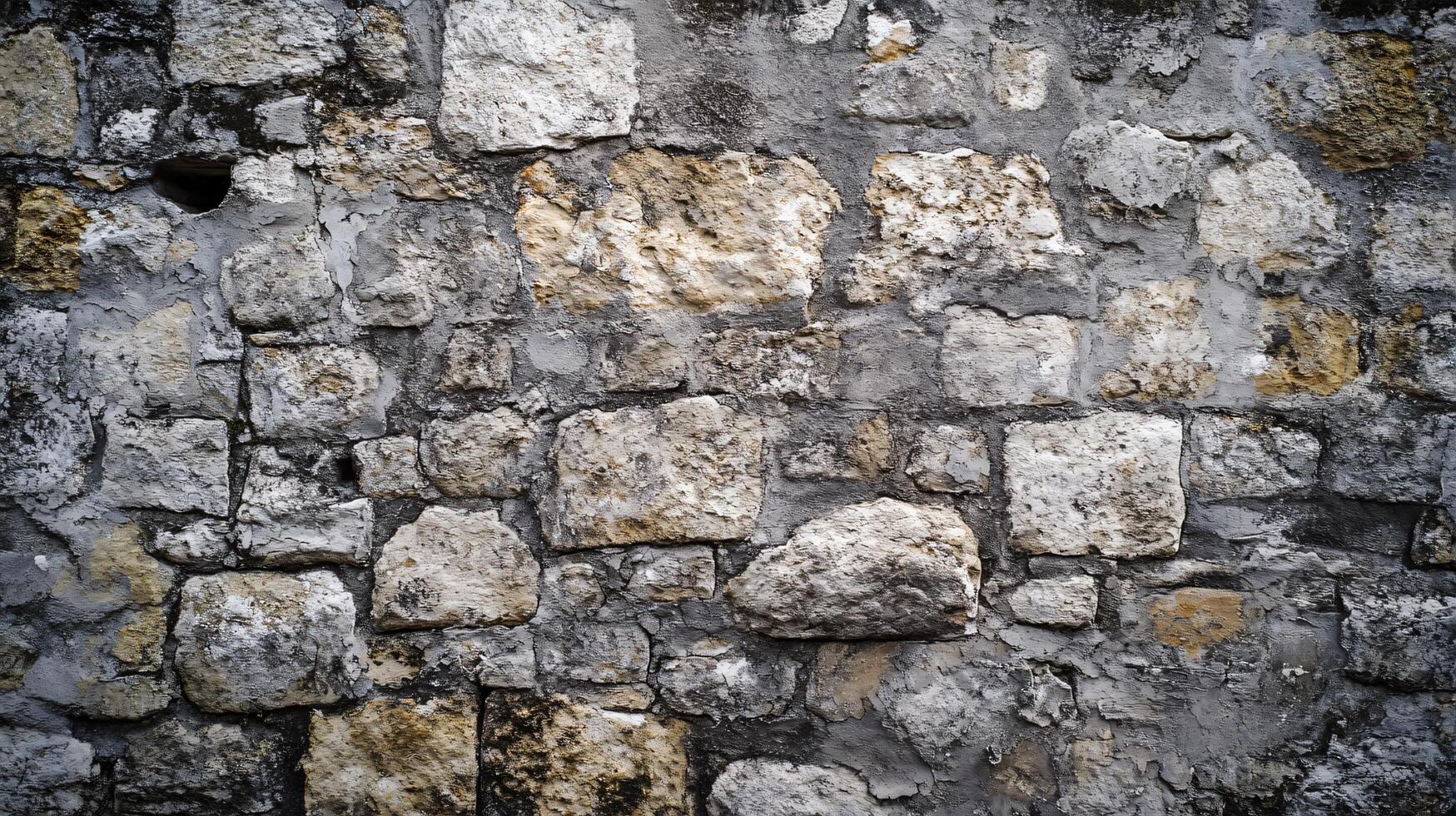 A wall made of stone with a few holes in it photo