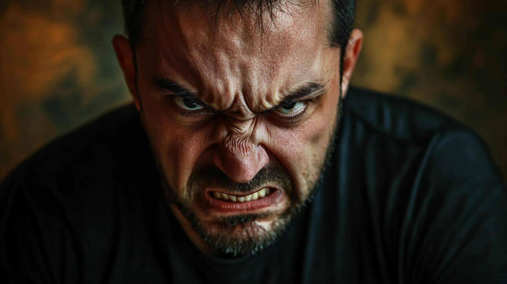 A man with a scowl on his face and a mouth full of teeth photo