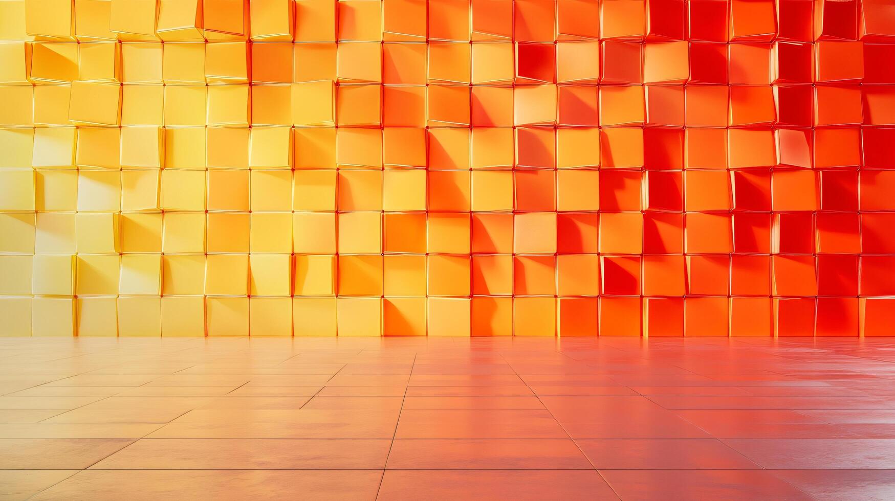 A wall of orange squares with a white background photo