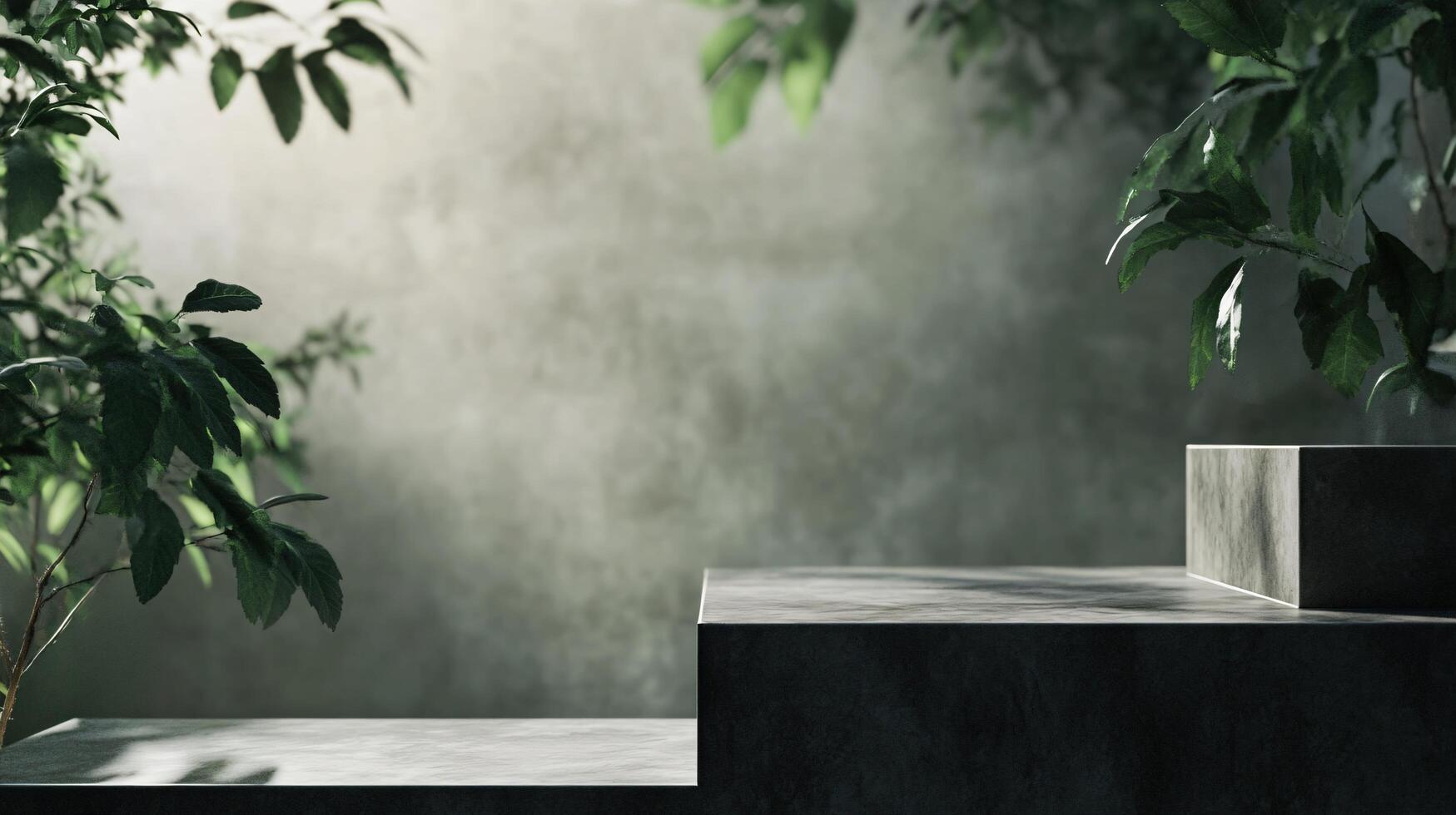 A concrete structure with a green leafy plant on top of it photo