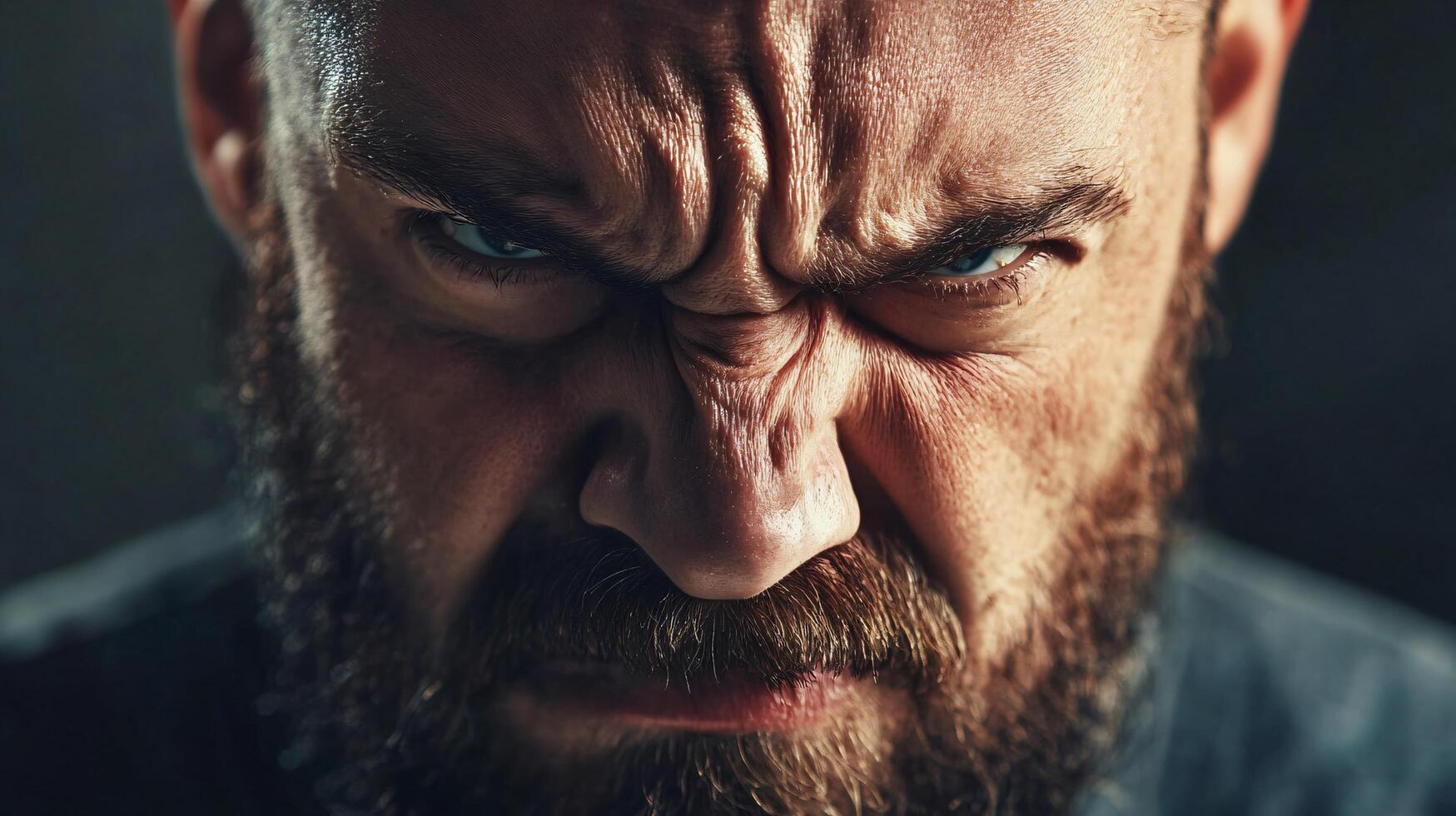 A man with a beard and a scowl on his face photo