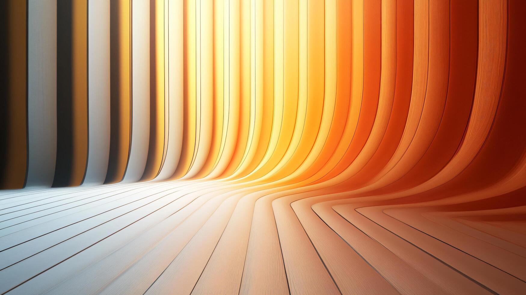 A long, curved wall made of wood with a white stripe photo