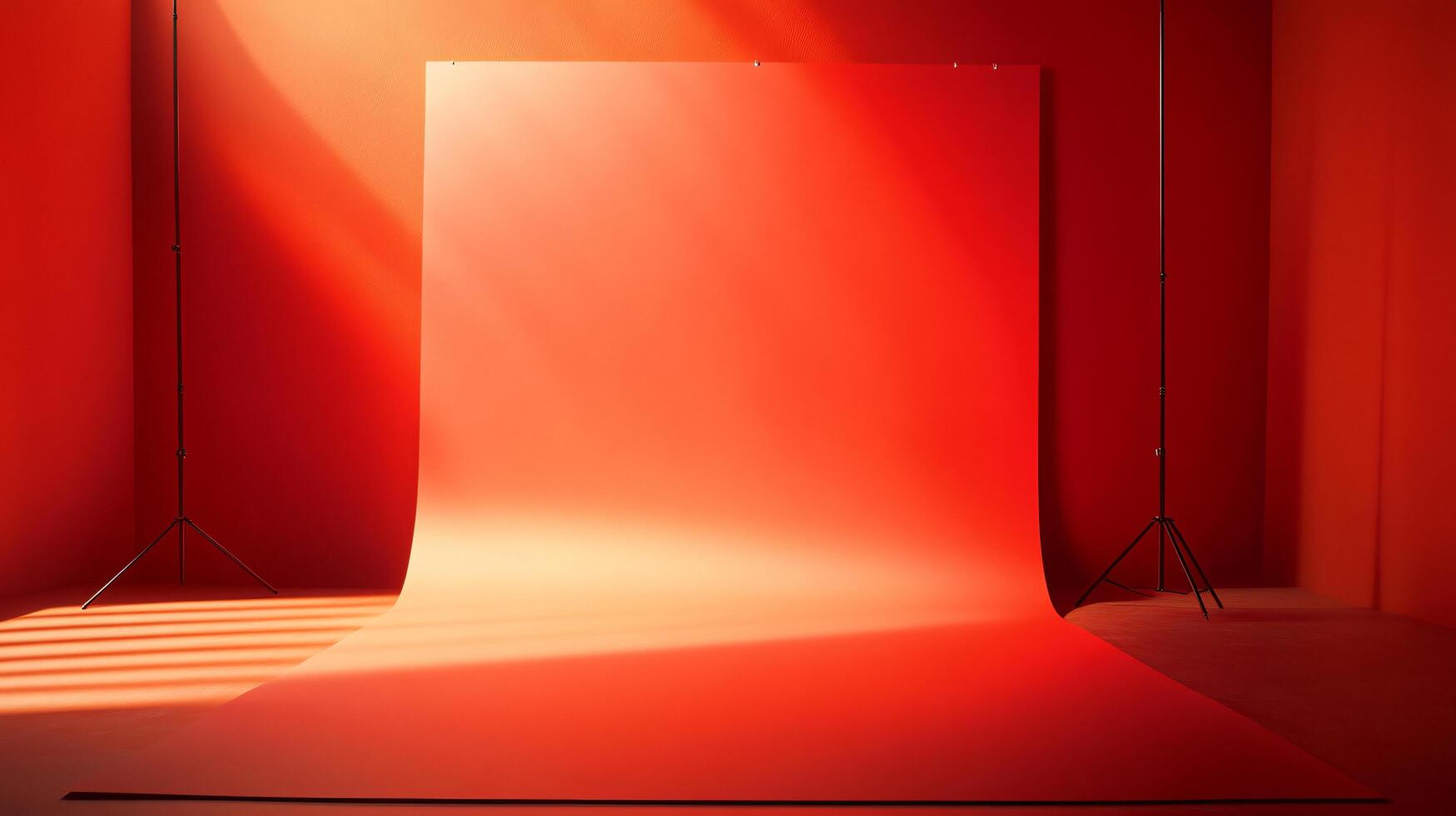 A red room with a red backdrop and a red wall photo
