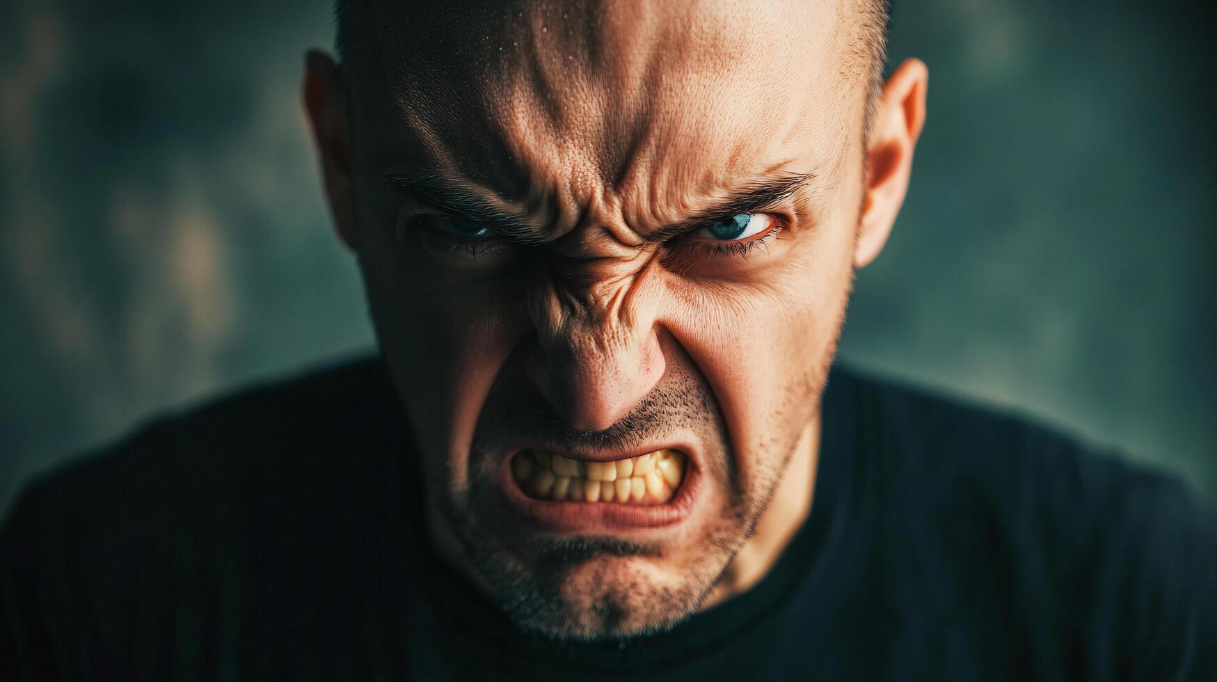 A man with a scowl on his face and a mouth full of teeth photo