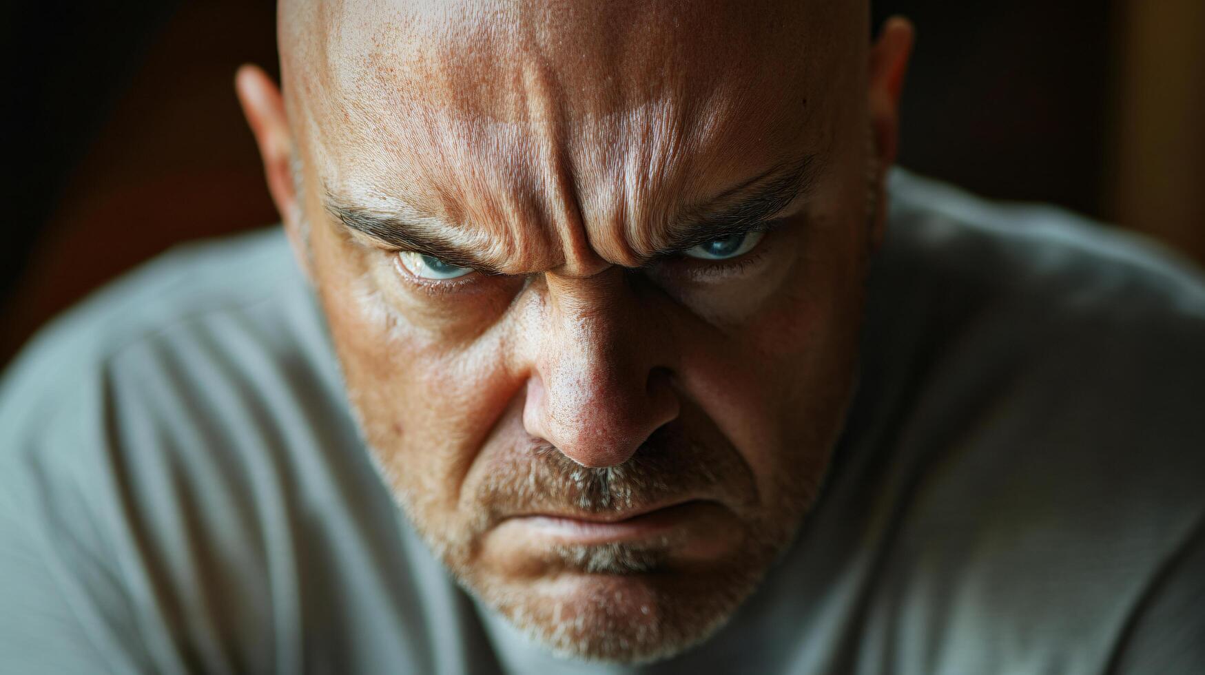 A man with a scowl on his face photo