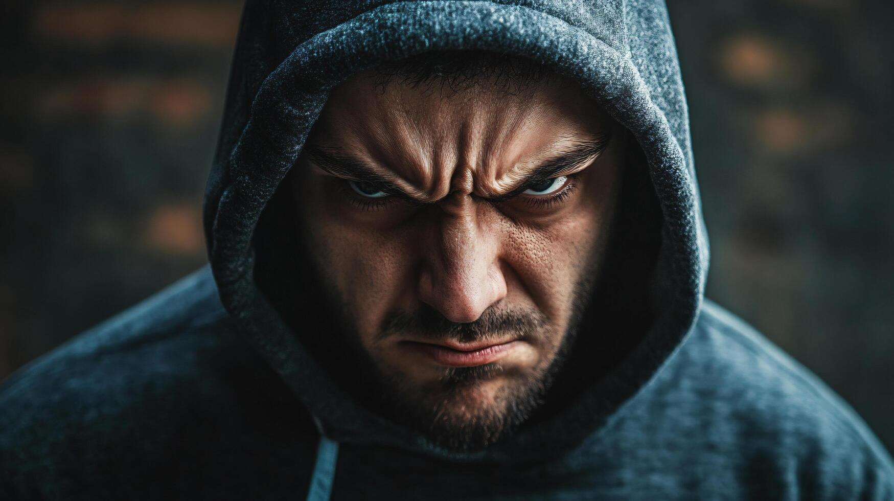 A man with a hoodie on and a scowl on his face photo