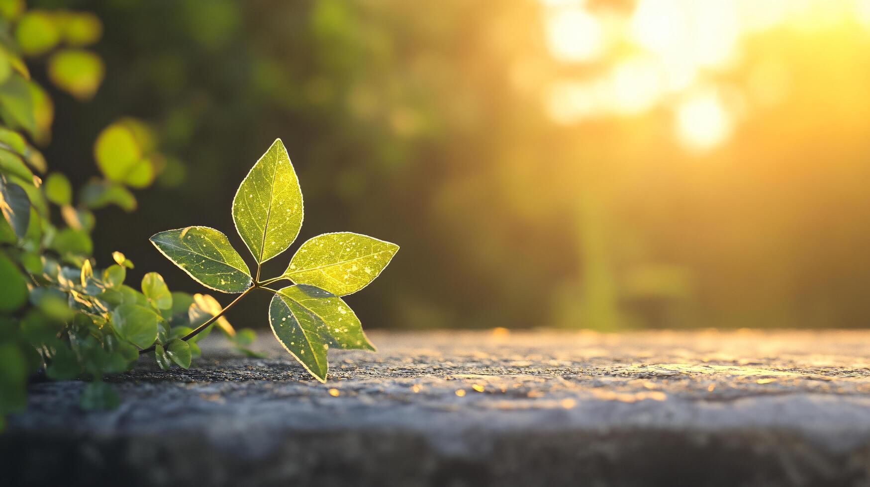 A leaf is on a rock with the sun shining on it photo