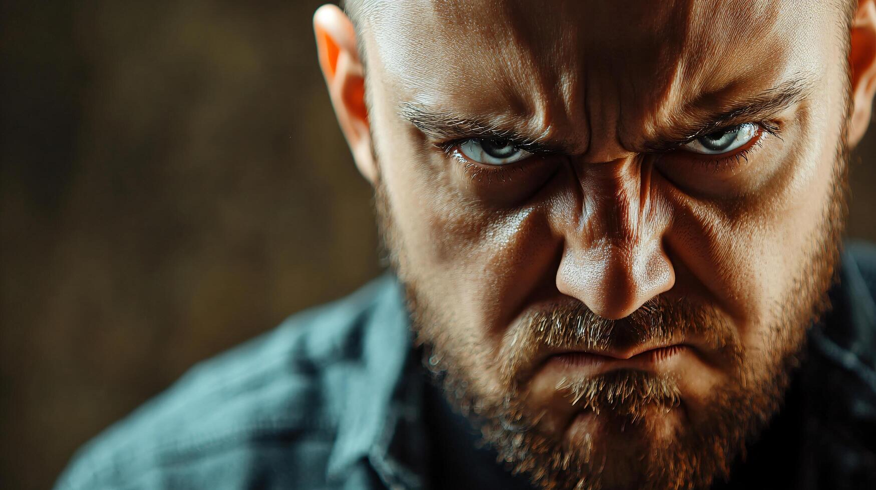 A man with a beard and a scowl on his face photo