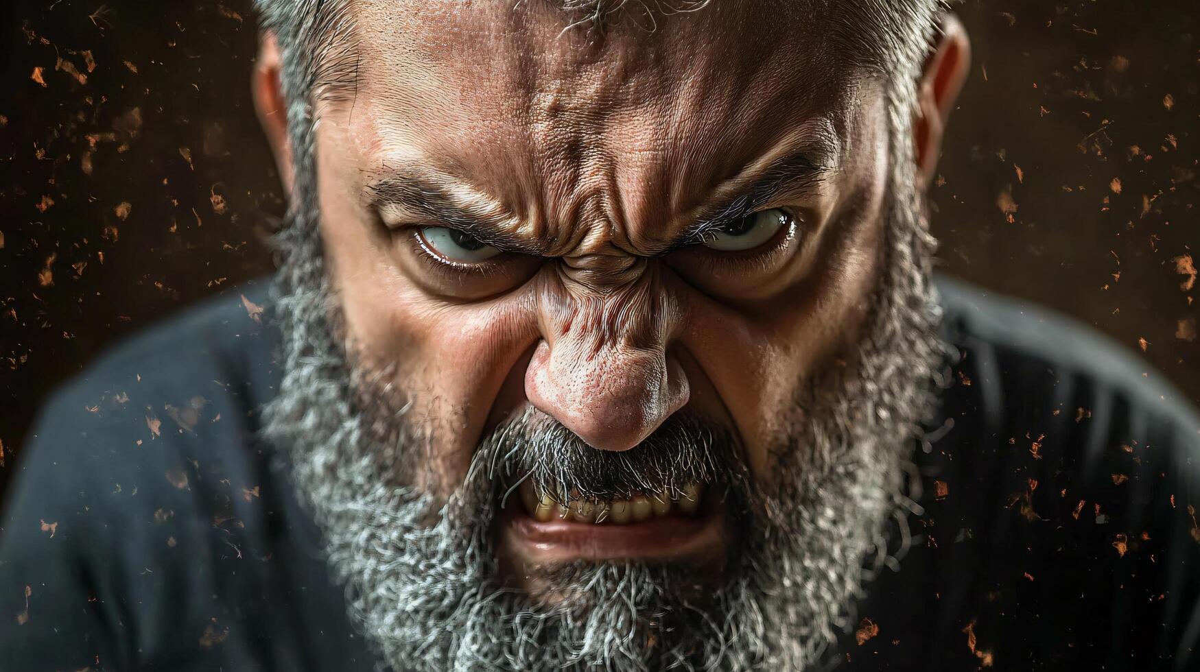 A man with a beard and a black shirt is looking angry photo