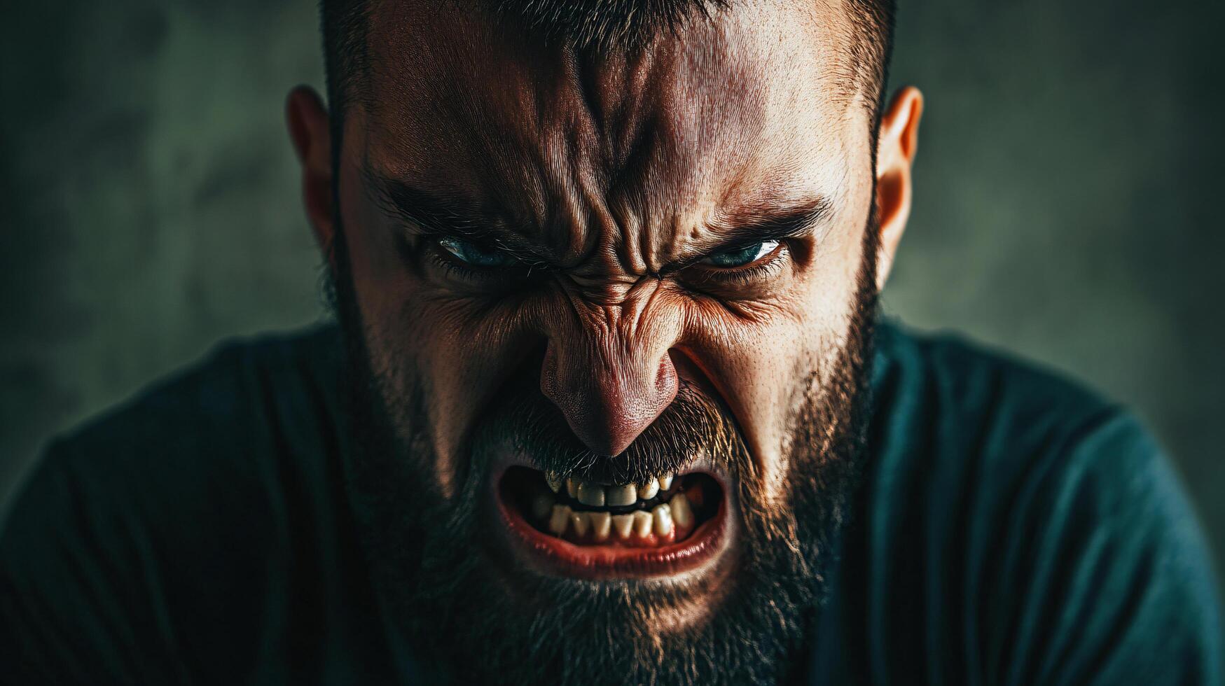 A man with a beard and a scowl on his face photo