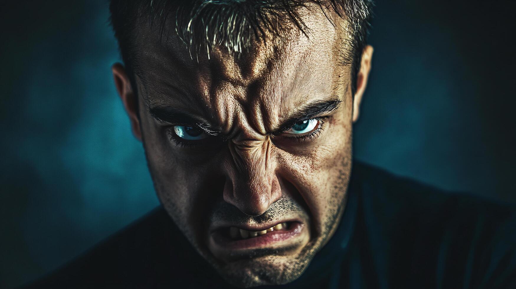 A man with a scowl on his face and a mouth full of teeth photo