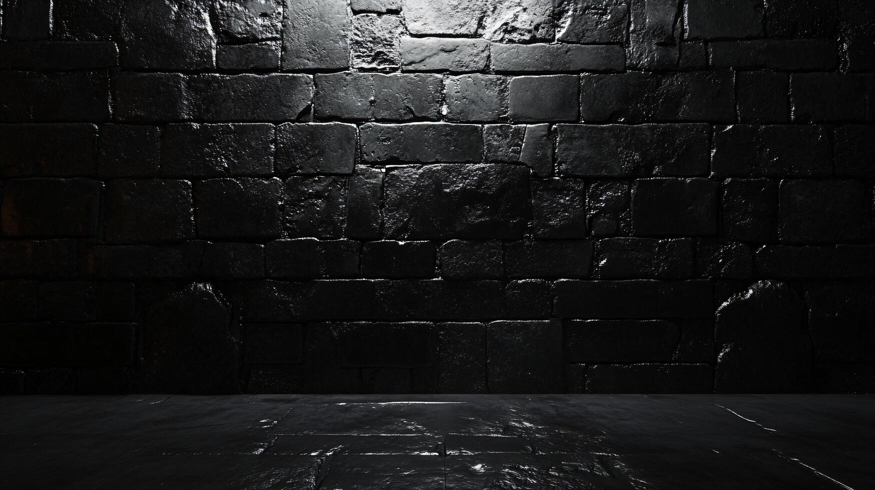 A black brick wall with a large empty space in the middle photo