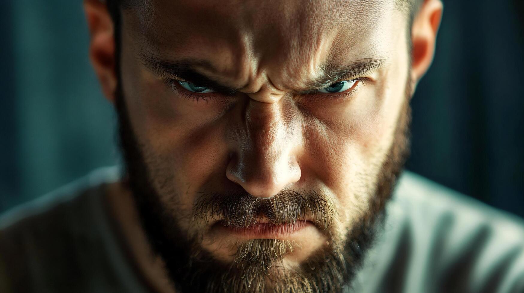 A man with a beard and a scowl on his face photo