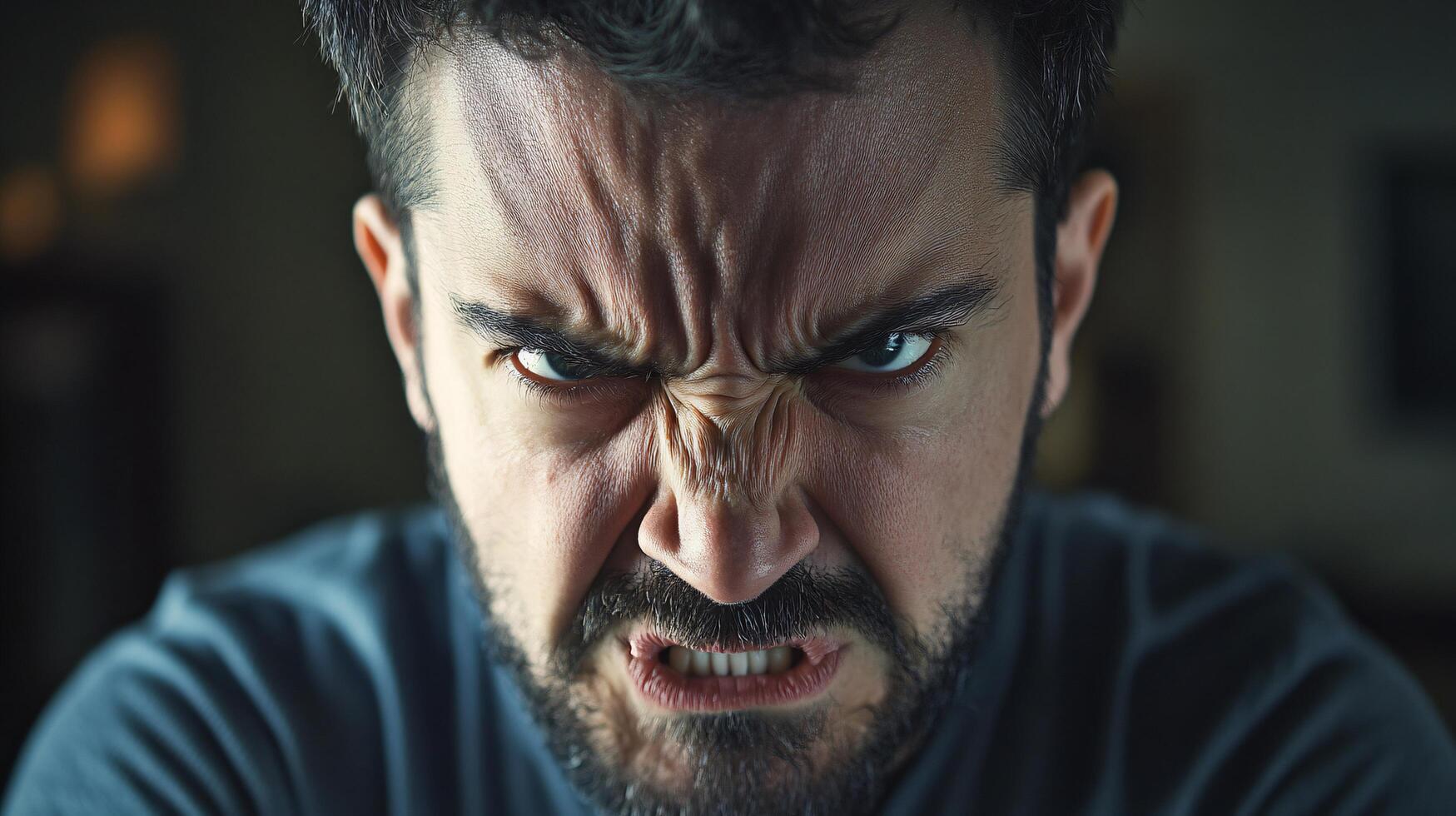 A man with a beard and a scowl on his face photo