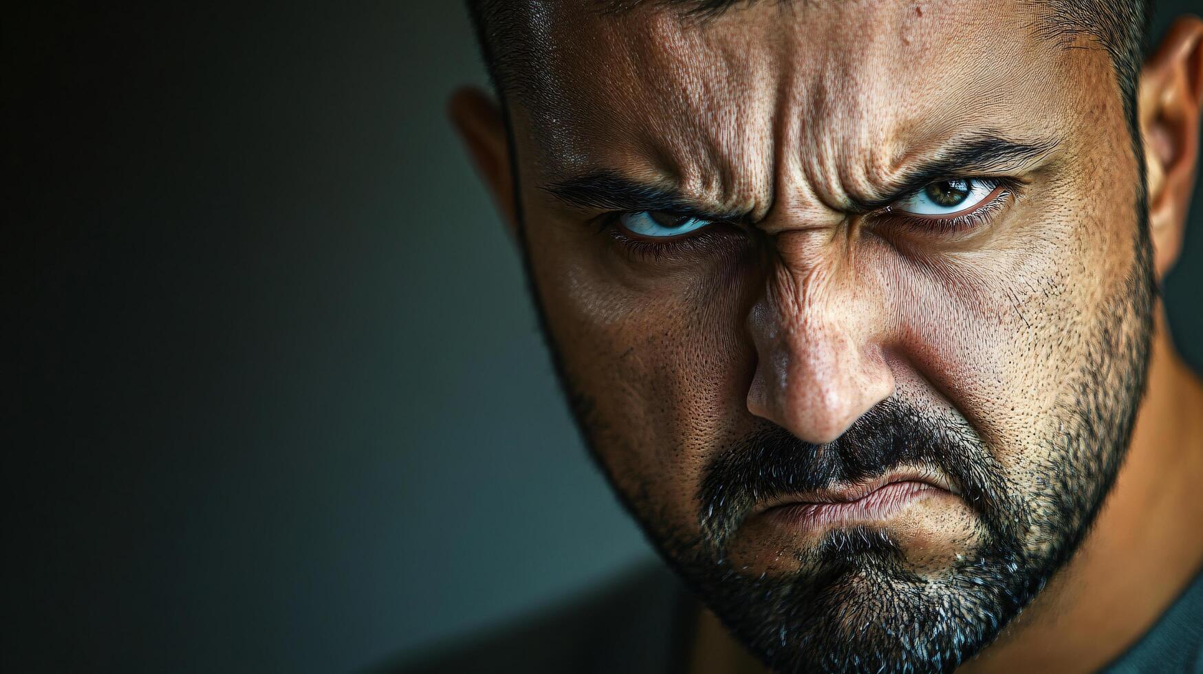 A man with a beard and a frowning face photo